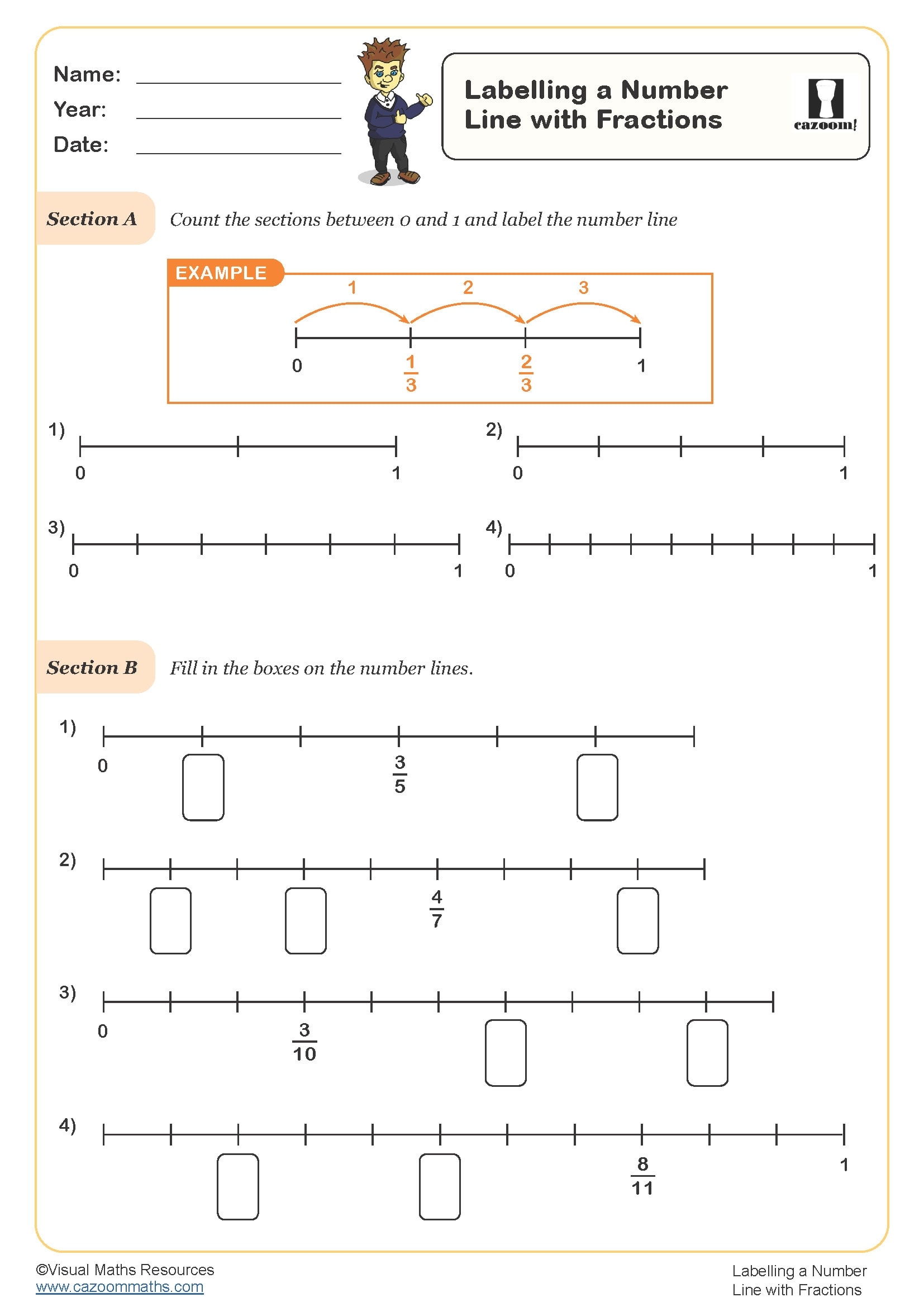 number line fractions worksheet