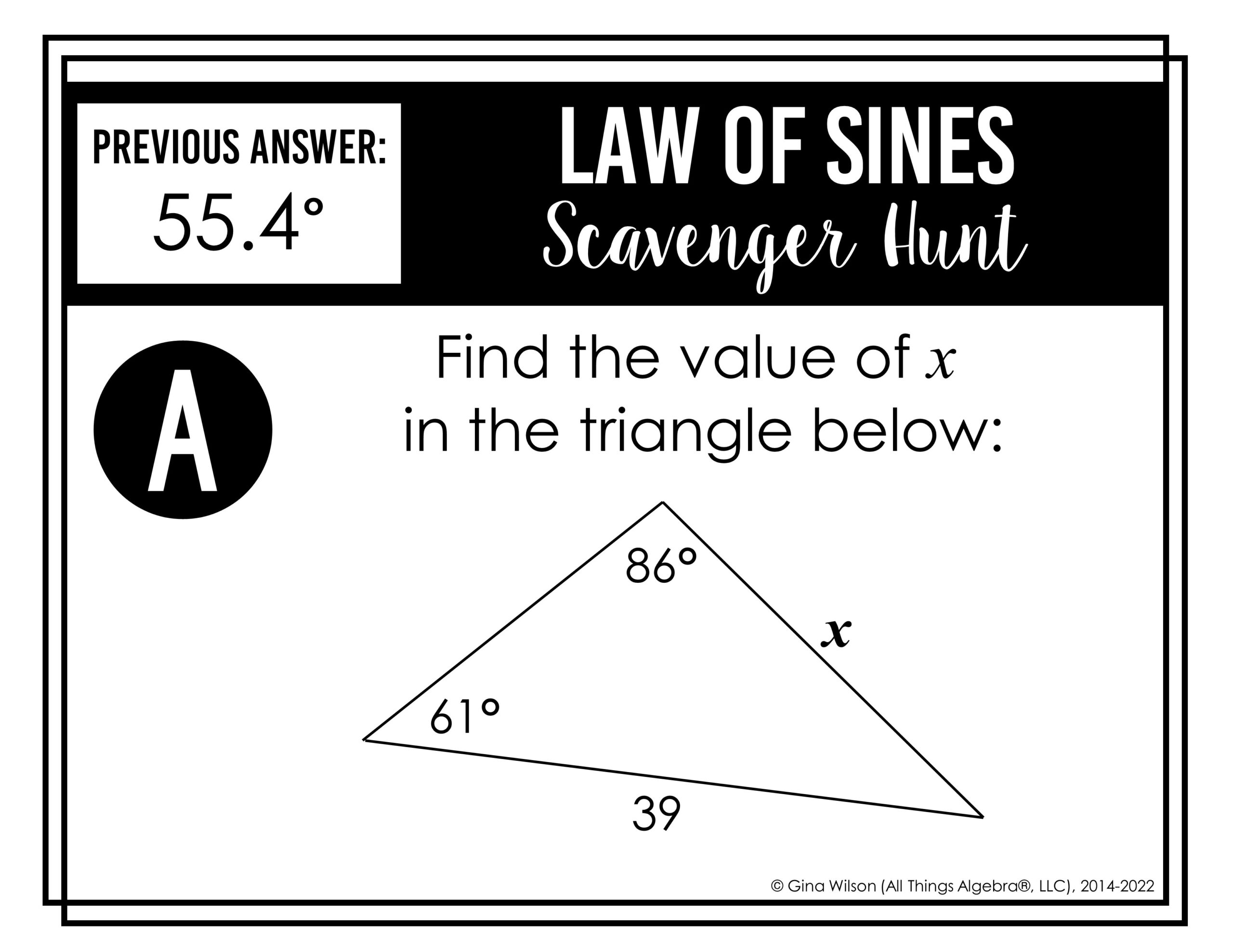 Law Of Sines Scavenger Hunt All Things Algebra 