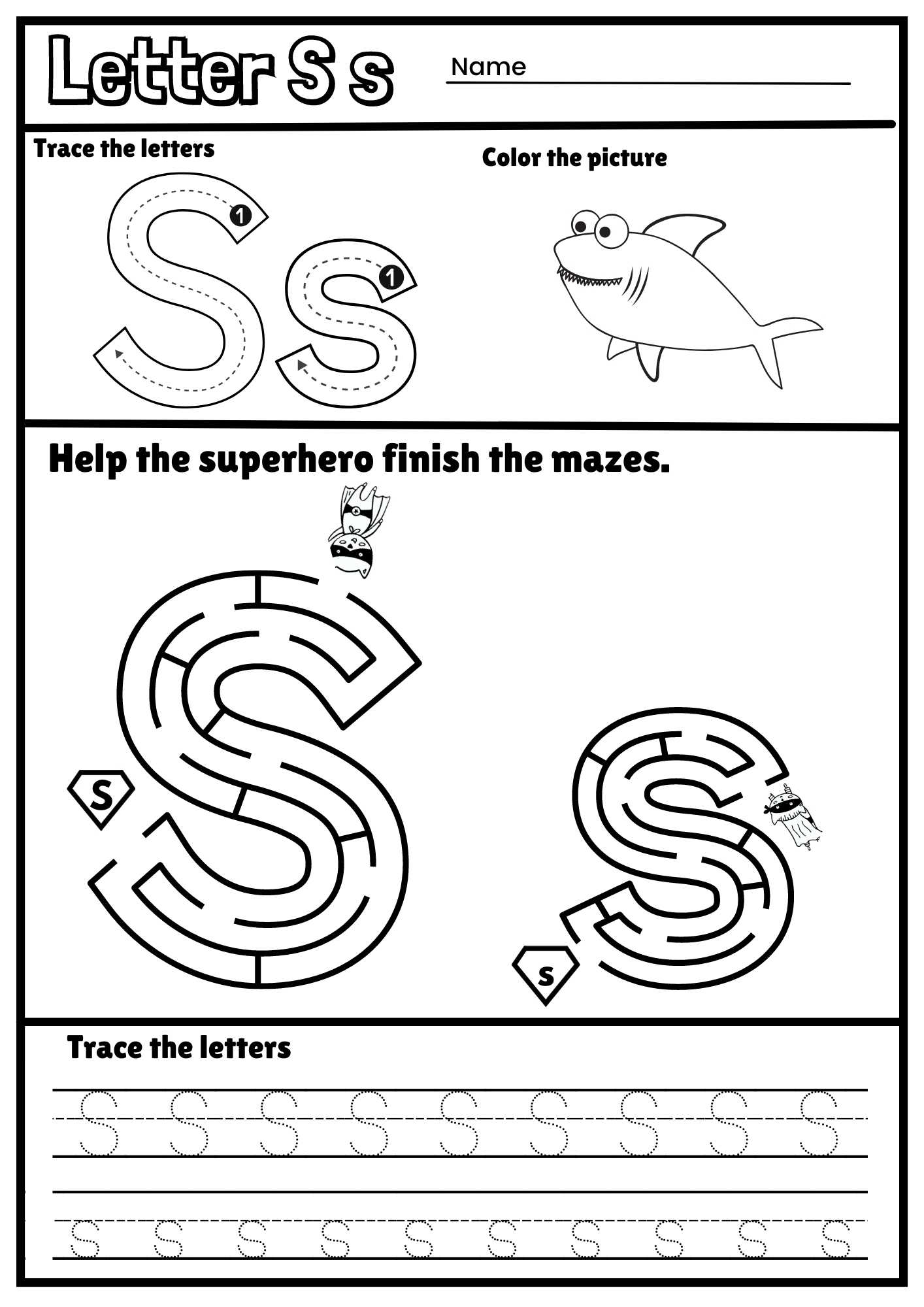 Letter S Alphabet Tracing And Coloring Free Printable PDF Ezpzphonics