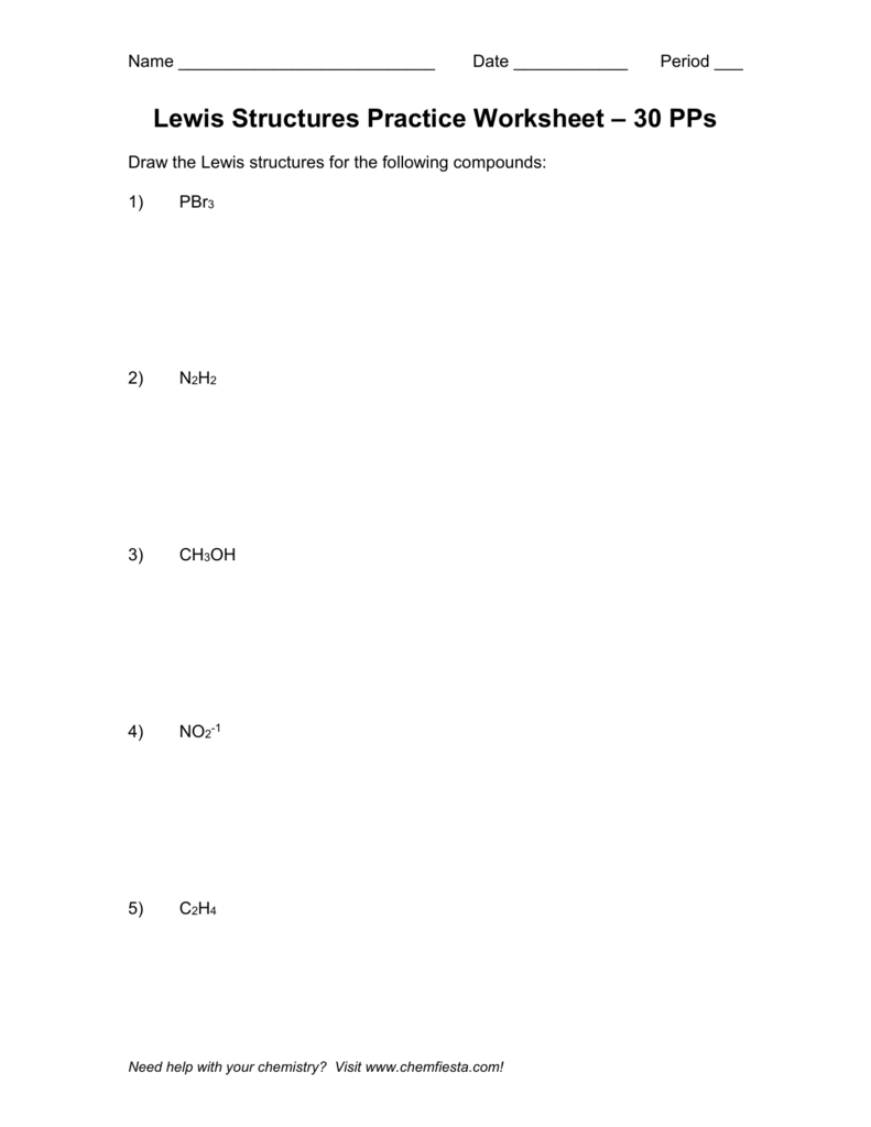 Lewis Structures Practice Worksheet Lewis Structures Practice Worksheet