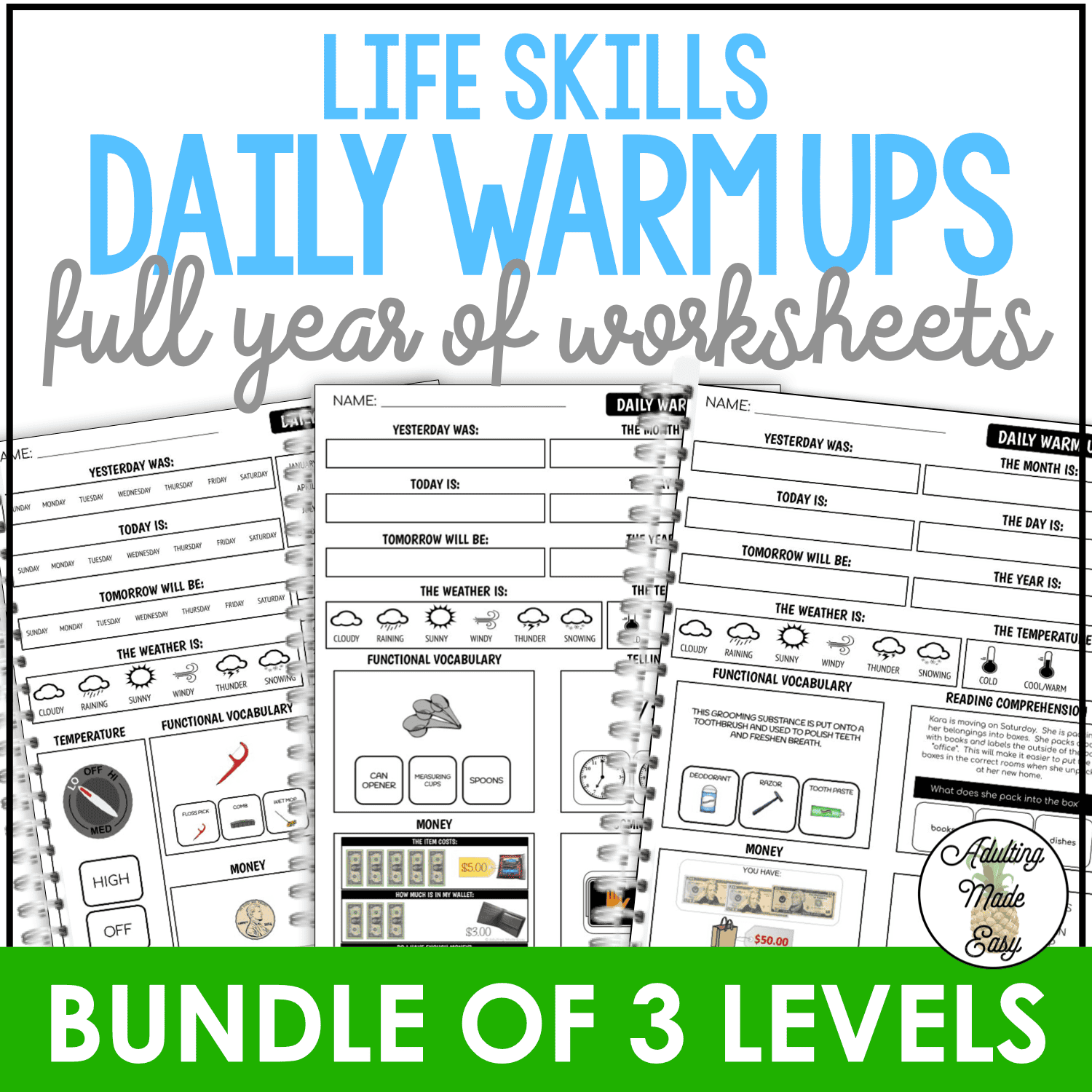 Life Skills Daily Warm Up Worksheets BUNDLE