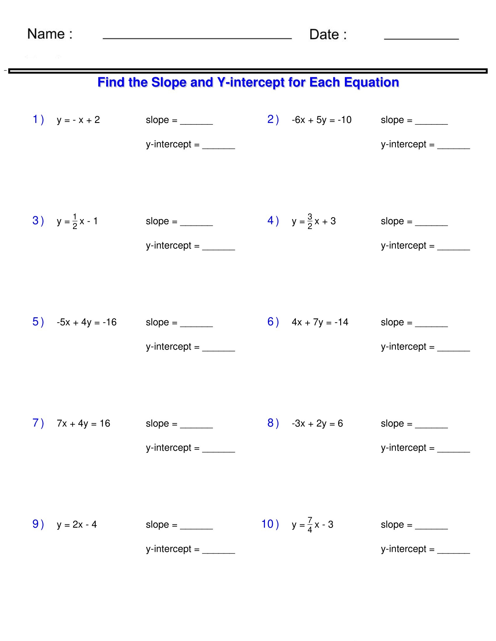 finding slope worksheet