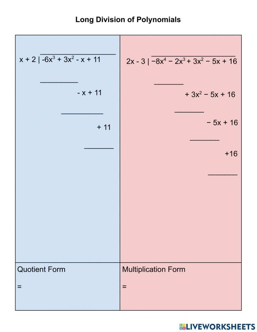 Long Division Of Polynomials Interactive Worksheet Worksheets Library Long Division Of Polynomials Interactive Worksheet Worksheets Library
