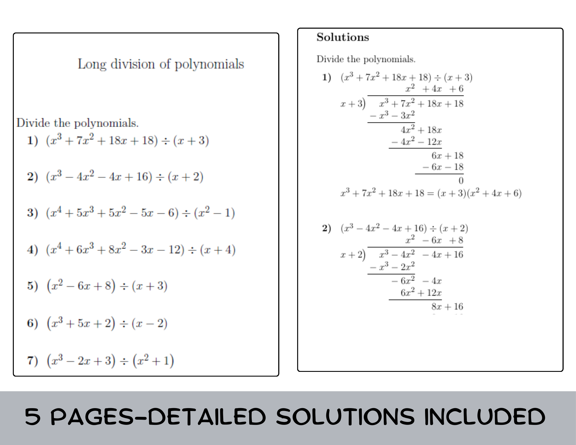 Long Division Of Polynomials Worksheet with Solutions Teaching Resources Long Division Of Polynomials Worksheet with Solutions Teaching Resources