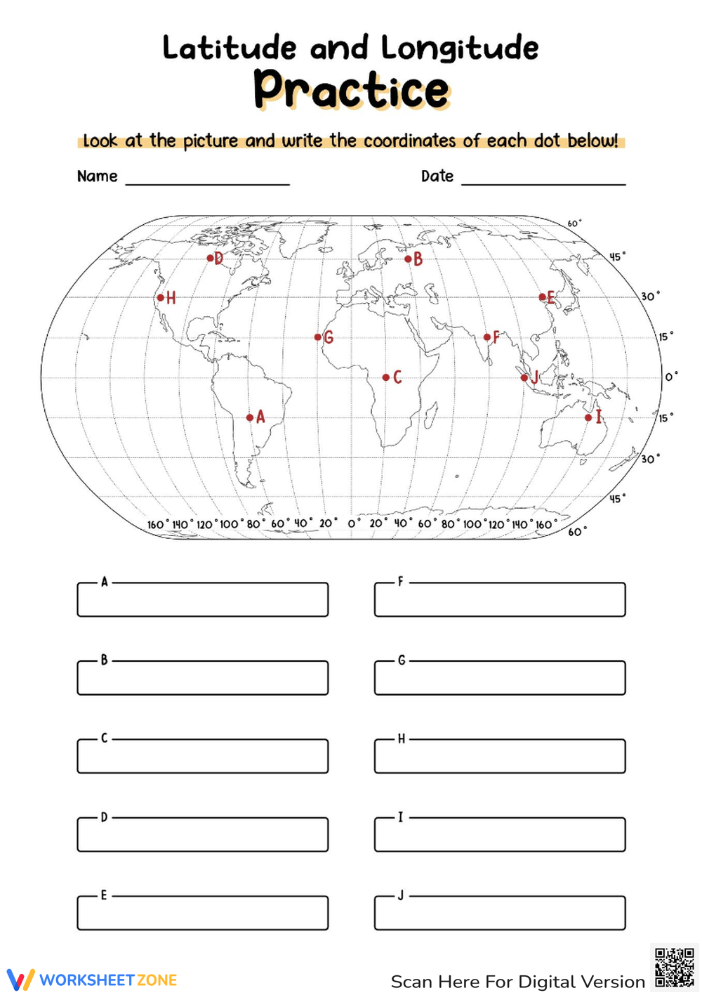 Longitude And Latitude Worksheet Practice Finding Map Coordinates Worksheet