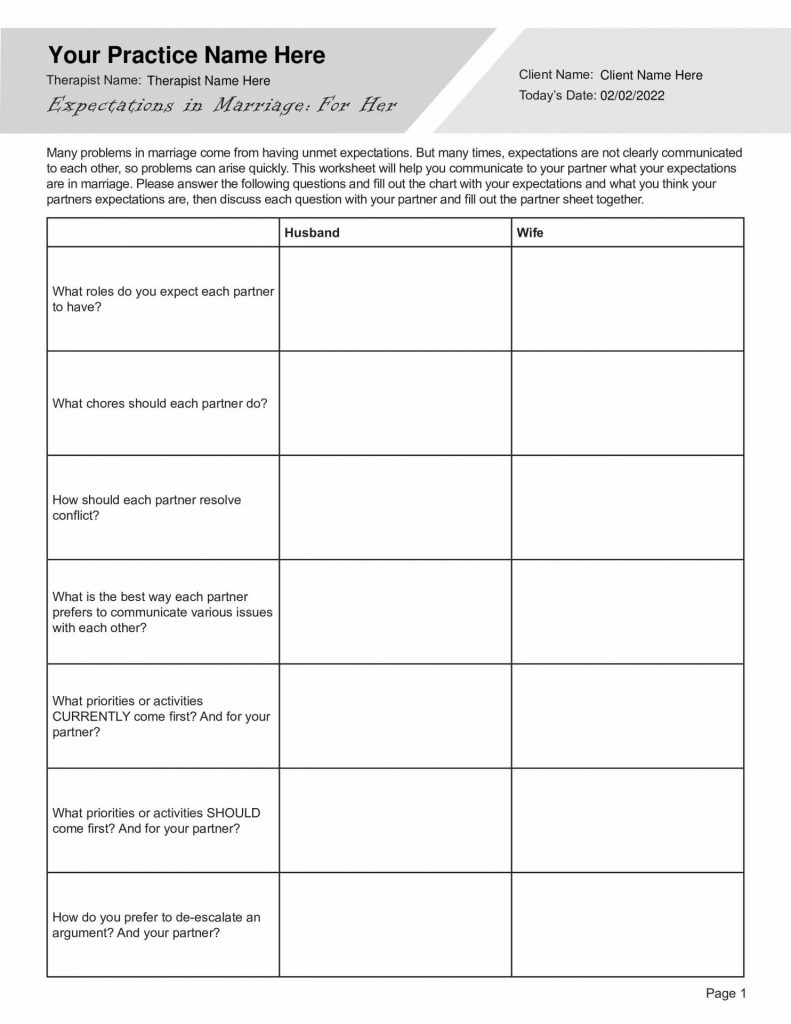 compromising worksheet for couples therapy