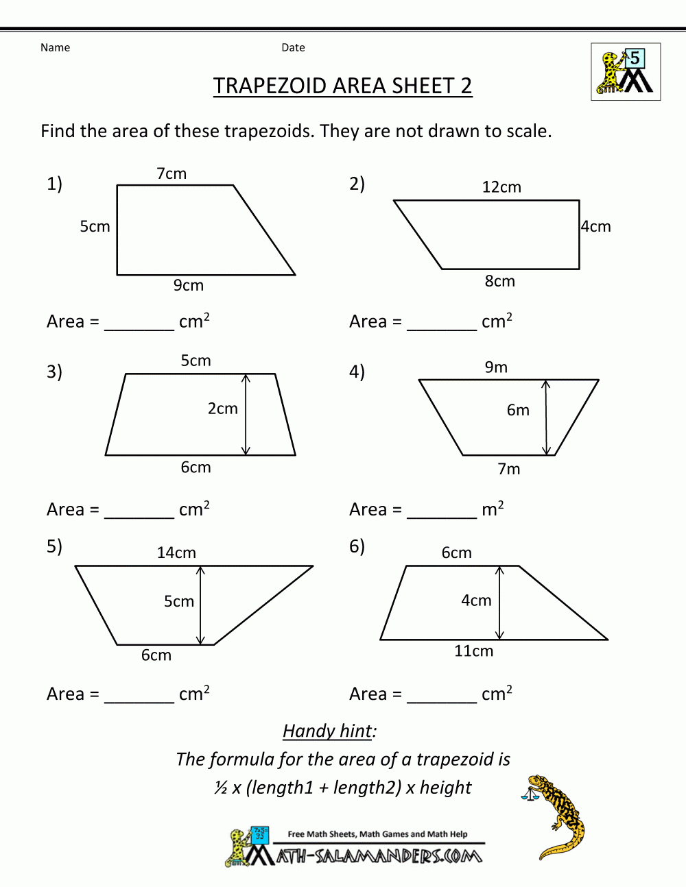 Math worksheets printable trapezoid area 2 gif 1000 1294 Area Worksheets Trapezoid Area Quadrilaterals