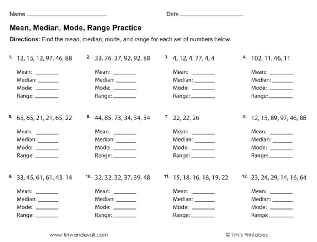 Mean Median Mode Range Worksheets PDF 3 Printable Worksheets Etsy Finland Mean Median Mode Range Worksheets PDF 3 Printable Worksheets Etsy Finland