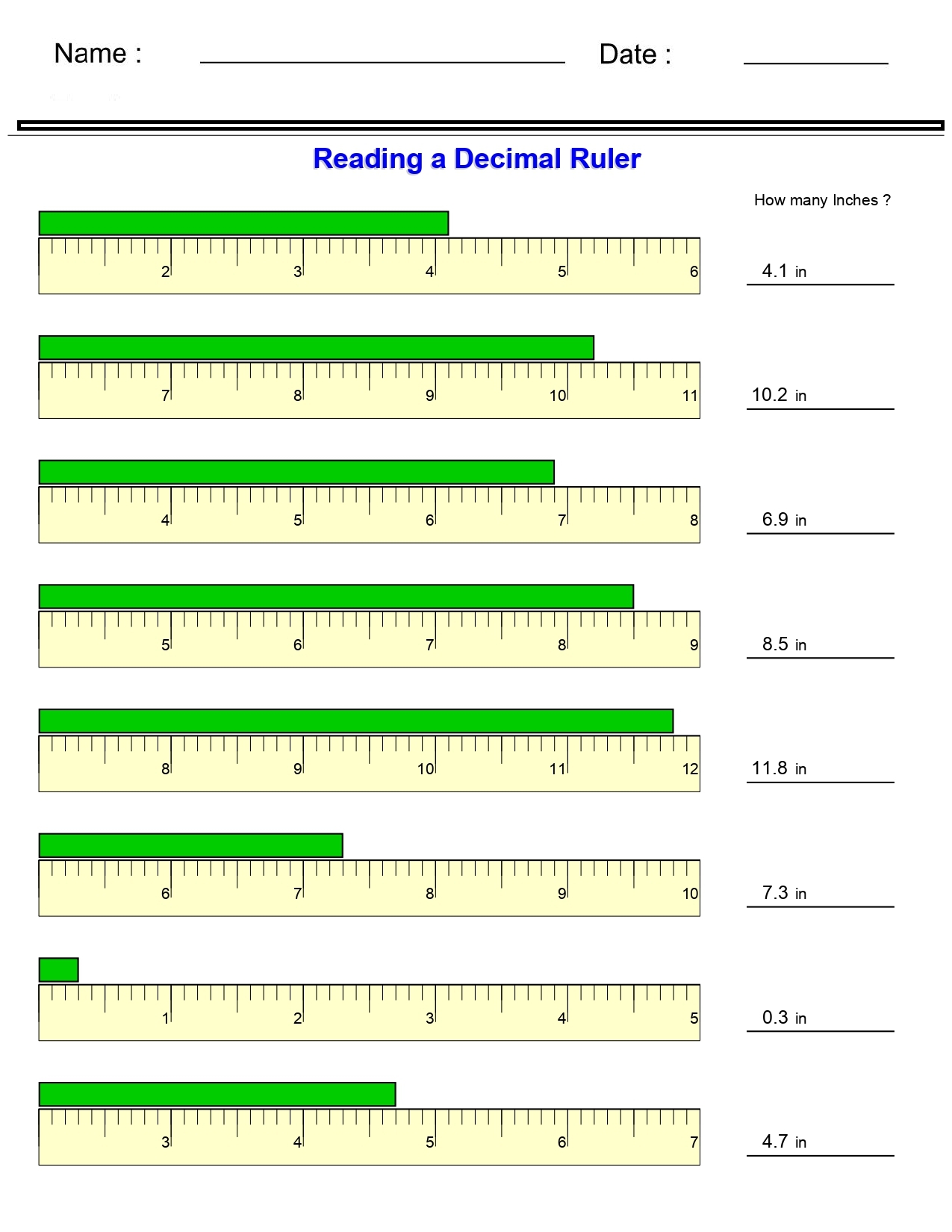 Measurement Worksheets Reading A Decimal Ruler Worksheets Made By Teachers