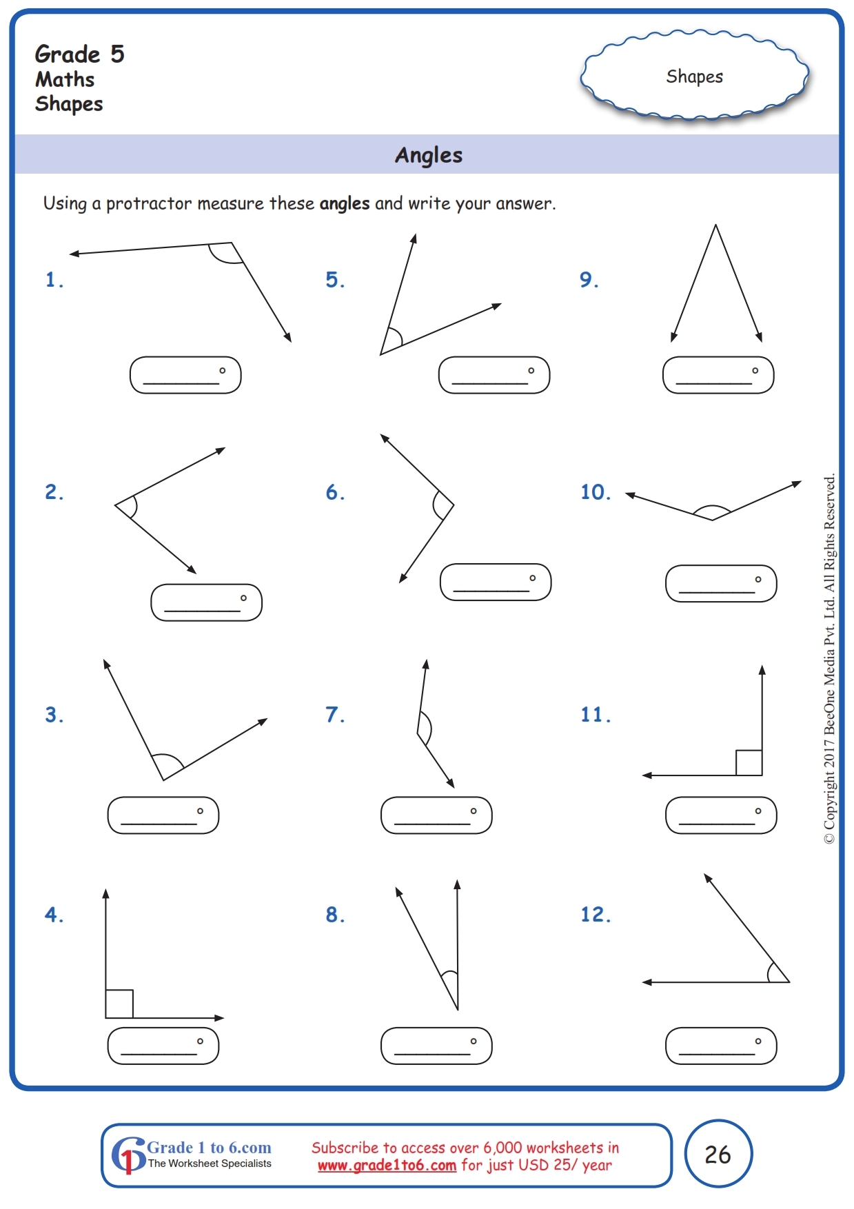 Measuring Angles Using A Protractor Worksheets Grade 5