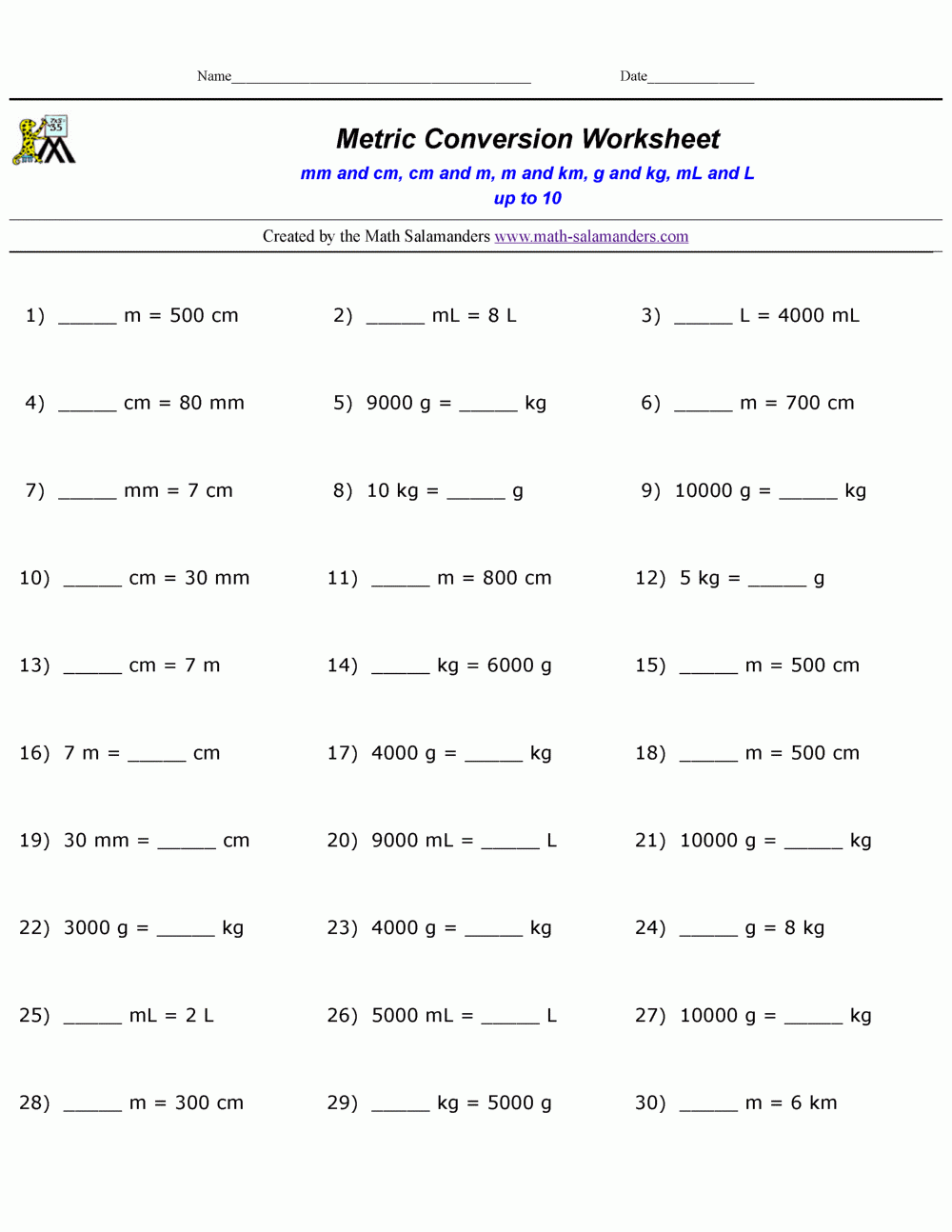 Metric Conversion Practice Worksheets