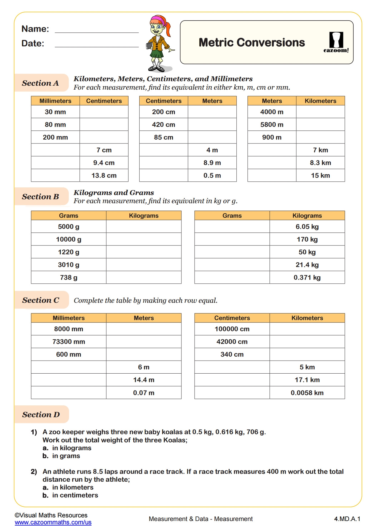 Metric Conversions Fun And Engaging 4th Grade PDF Worksheets Cazoom Math