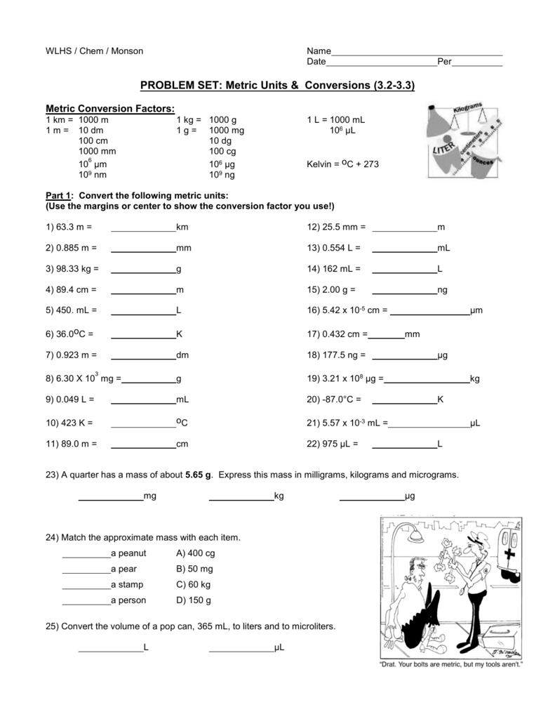 Metric Unit Conversions Chemistry Problem Set