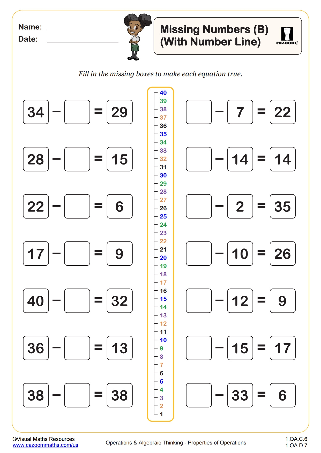Missing Numbers A With A Number Line Fun And Engaging 1st Grade PDF Worksheets Cazoom Math Missing Numbers A With A Number Line Fun And Engaging 1st Grade PDF Worksheets Cazoom Math
