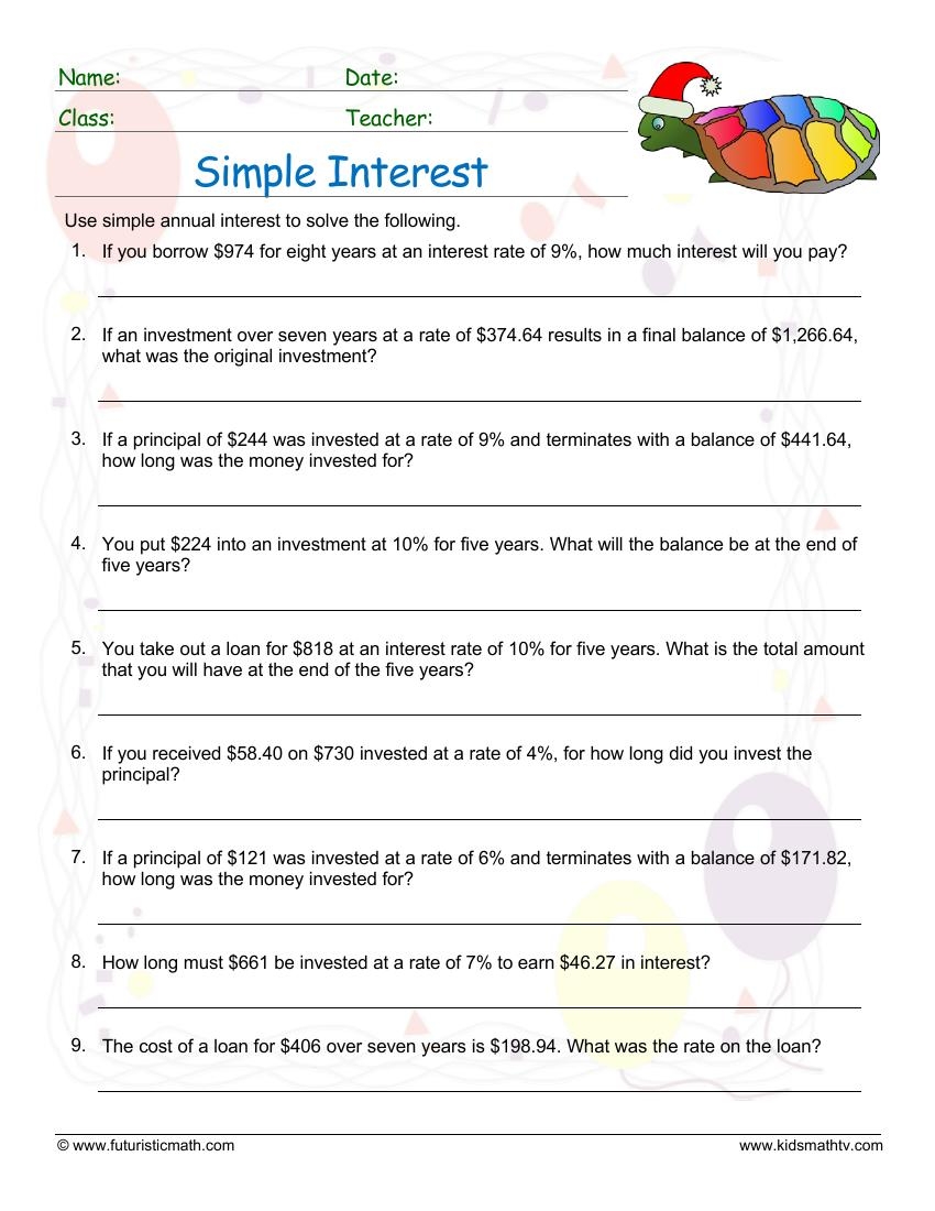 simple interest worksheet simple interest worksheet