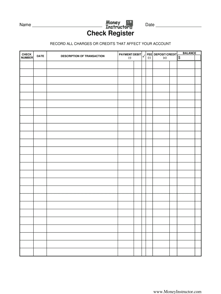 Money Instructor Check Register Form Fill Online Printable Fillable Blank PdfFiller Money Instructor Check Register Form Fill Online Printable Fillable Blank PdfFiller