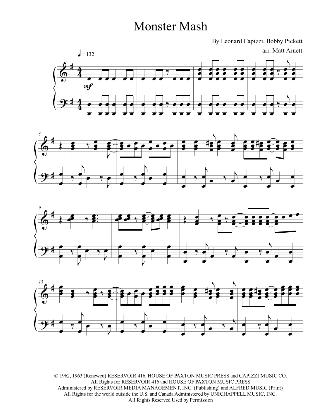 Monster Mash arr Matt Arnett By Bobby Pickett Sheet Music For Piano Solo At Sheet Music Direct