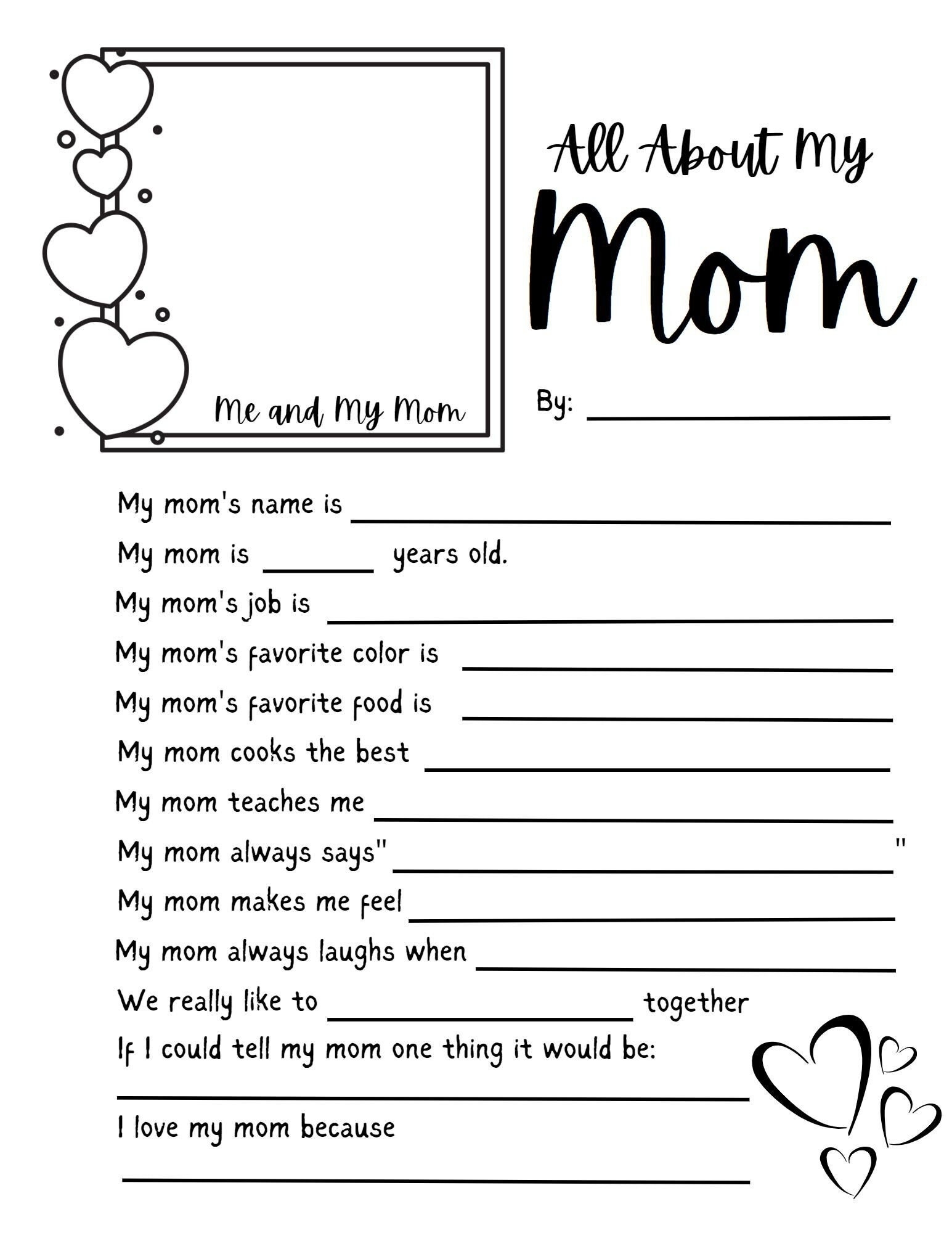 Mother s Day Questionnaire All About My Mom Printable Gift PDF Etsy