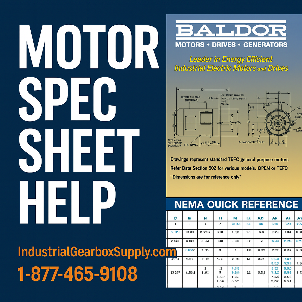 Motor Spec Sheet Industrial Gearbox Supply