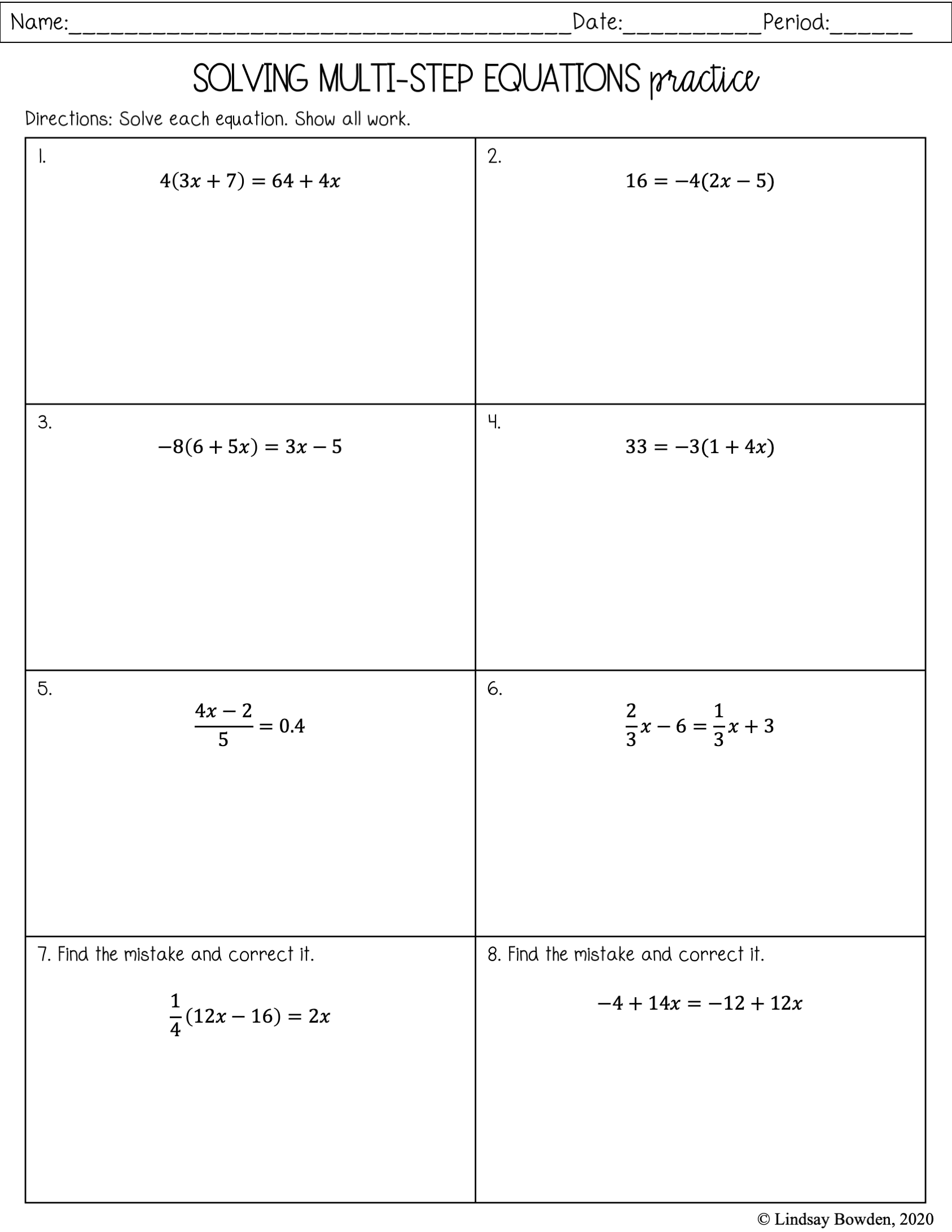 Multi Step Equation Notes And Worksheets Lindsay Bowden Worksheets Library Multi Step Equation Notes And Worksheets Lindsay Bowden Worksheets Library