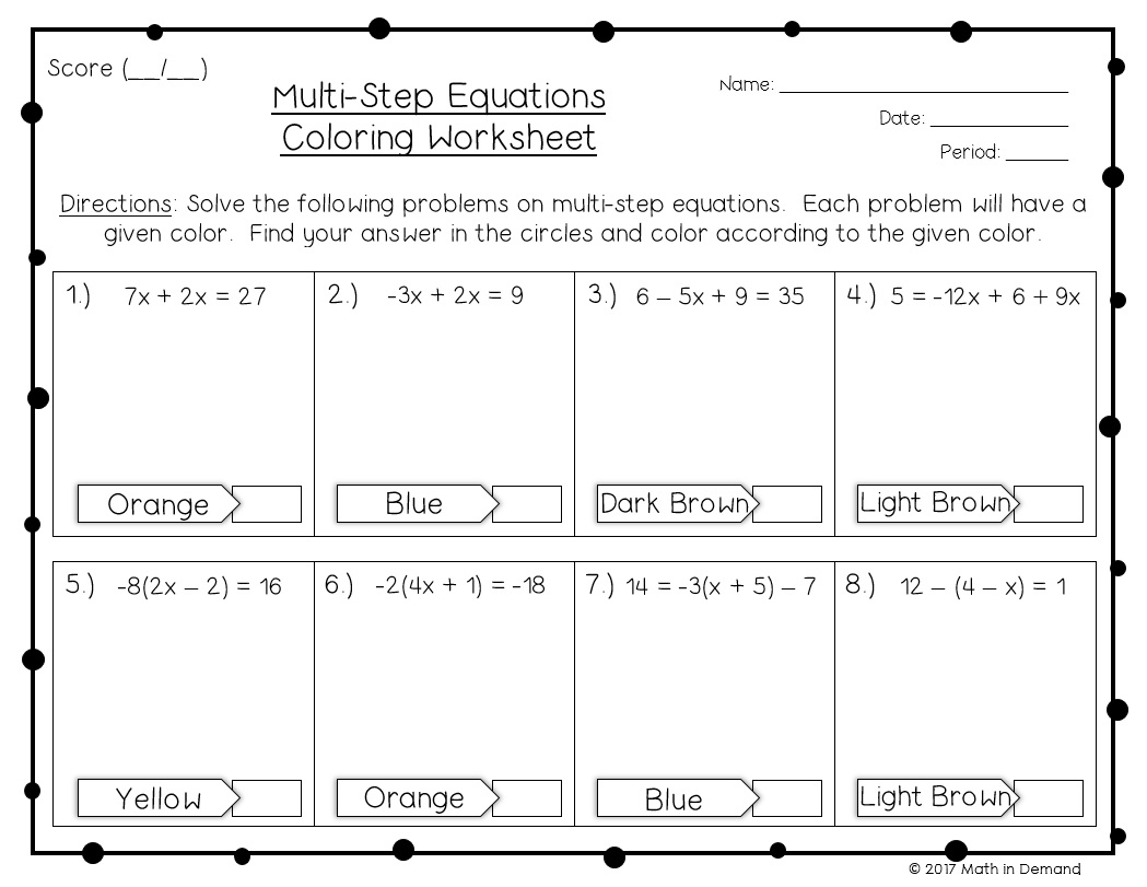Multi Step Equations Coloring Worksheet Multi Step Equations Coloring Worksheet