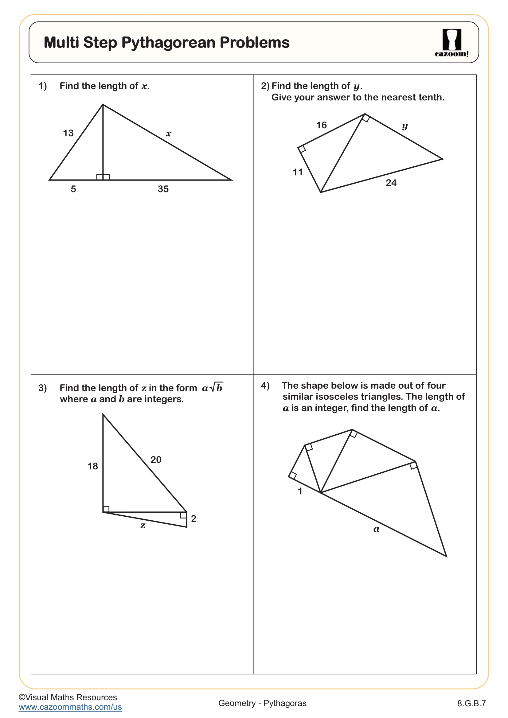 Multi Step Pythagorean Problems Worksheet Fun And Engaging 8th Grade And IM 1 Geometry Worksheet Cazoom Math