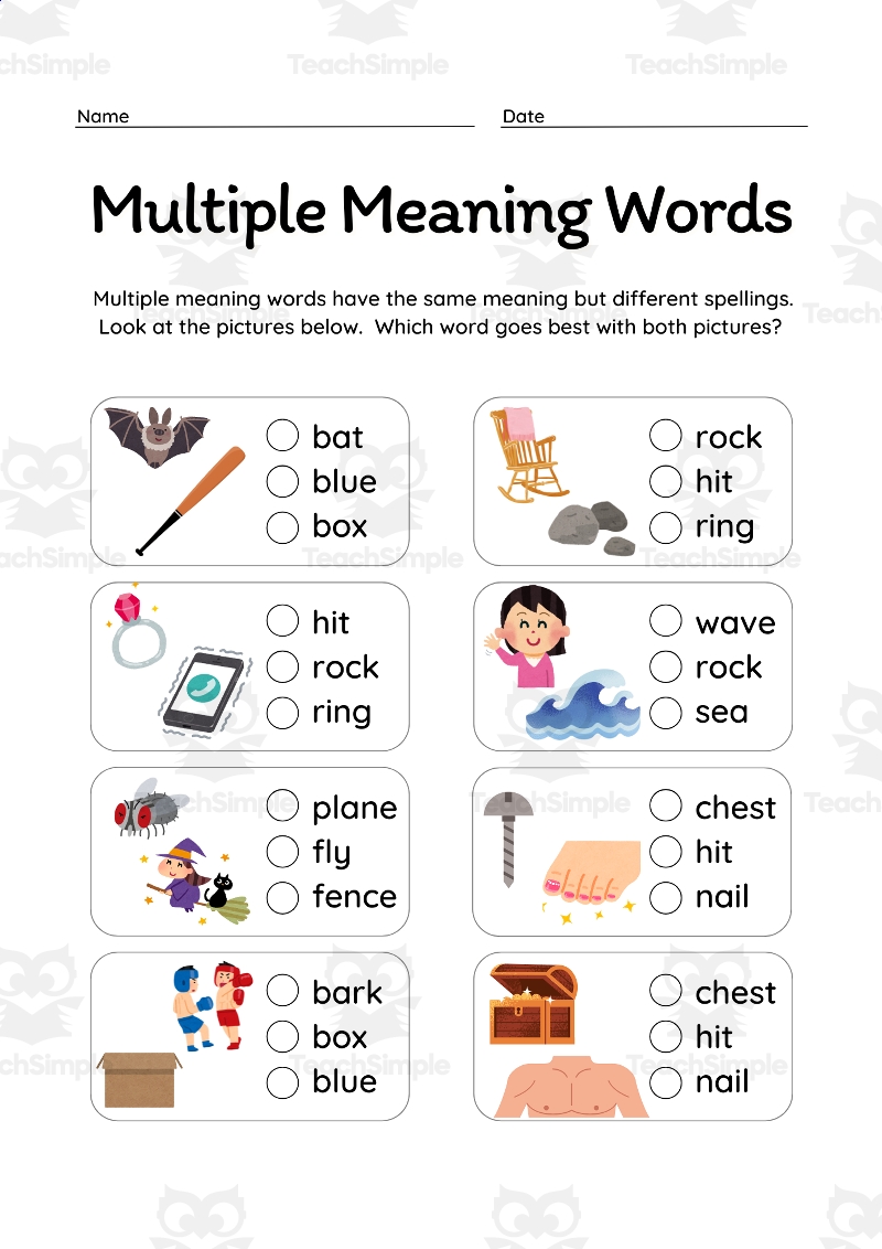Multiple Meaning Words Vocabulary Worksheets Flexible Grades By Teach Simple