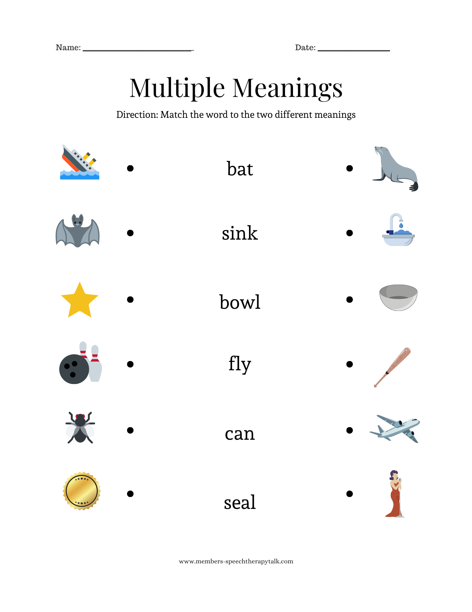 Multiple Meanings Matching Speech Therapy Talk Membership