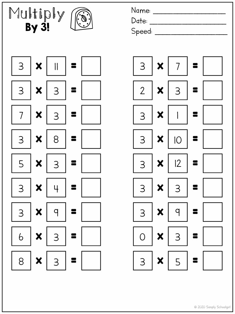 multiply by 3 worksheet
