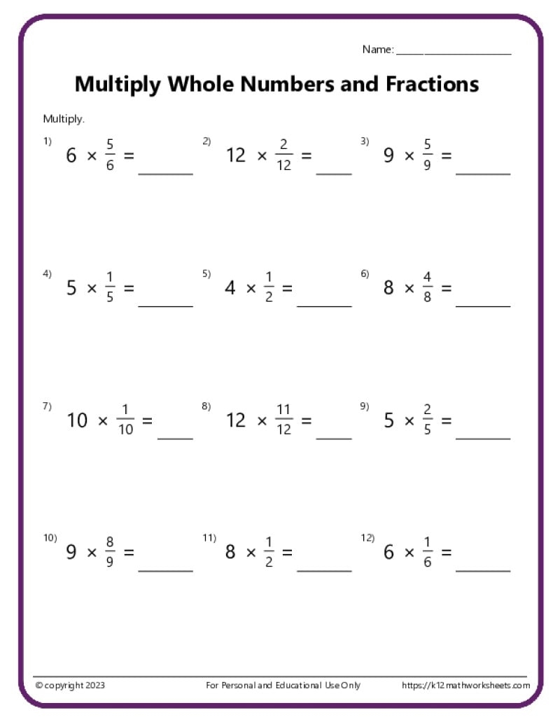Multiply Fractions With Whole Numbers Multiply Fractions With Whole Numbers