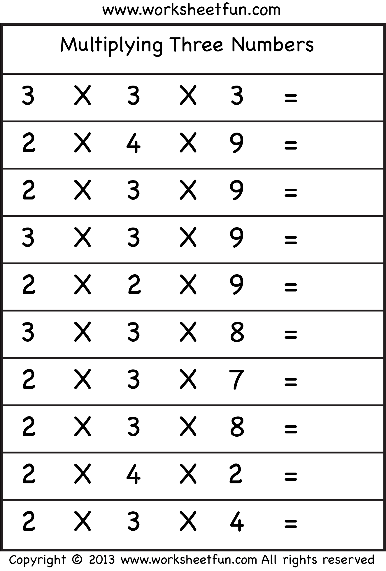 Multiplying 3 Numbers Three Worksheets FREE Printable Worksheets Worksheetfun