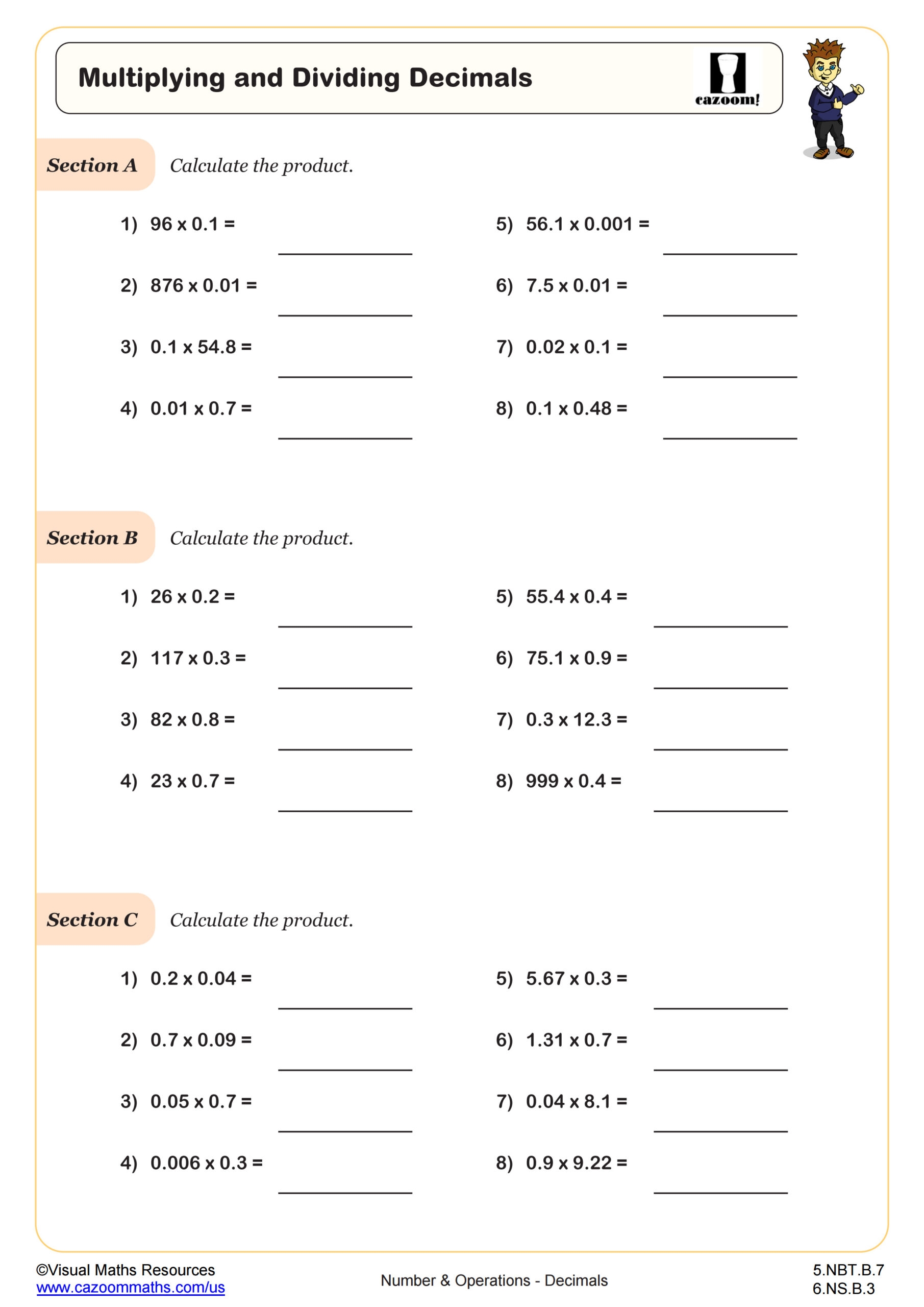 Multiplying And Dividing Decimals Worksheet 5th Grade PDF Worksheets Cazoom Math