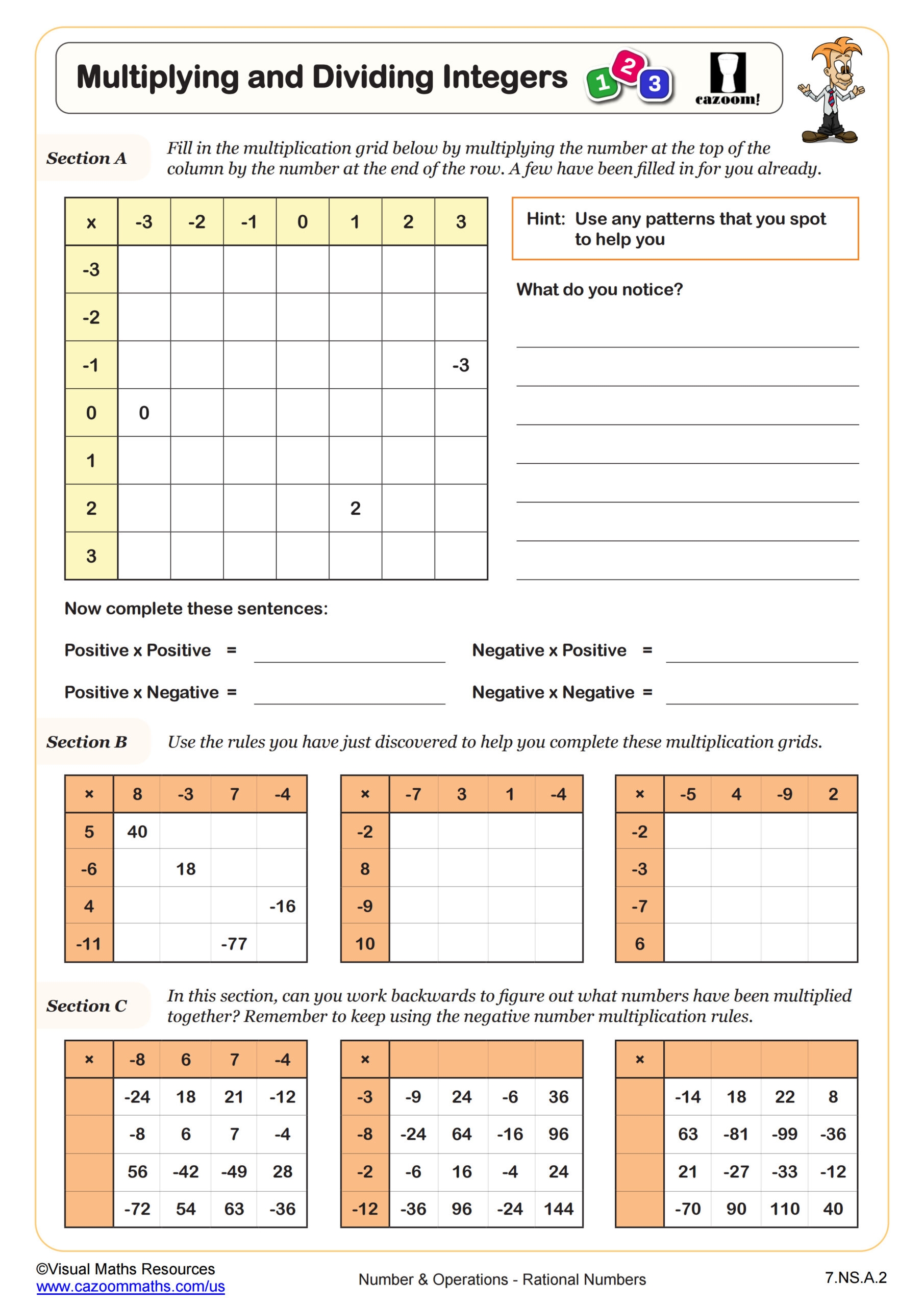 multiplying integers worksheet