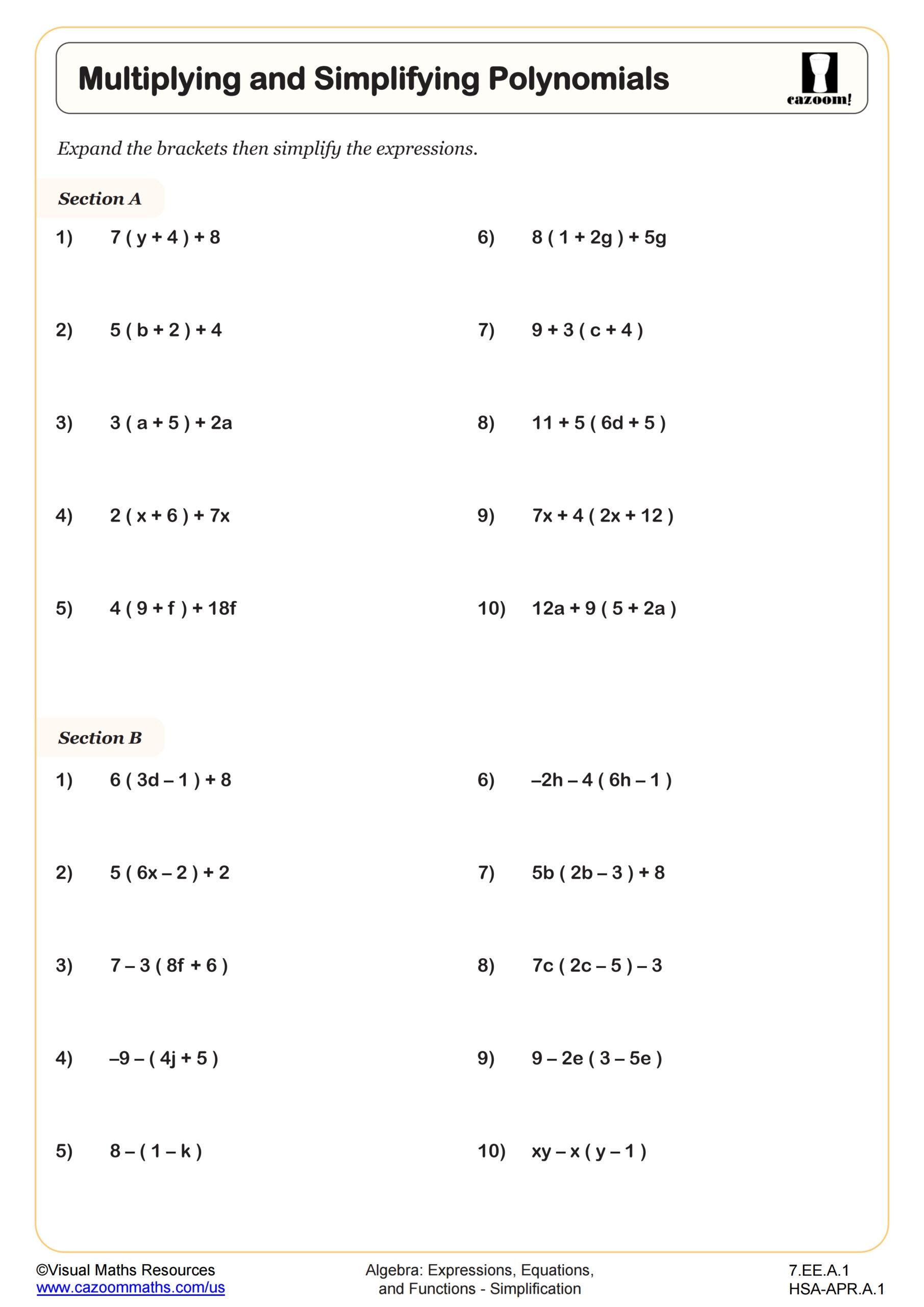 Multiplying Binomials Worksheet PDF Printable Algebra Worksheet Cazoom Math