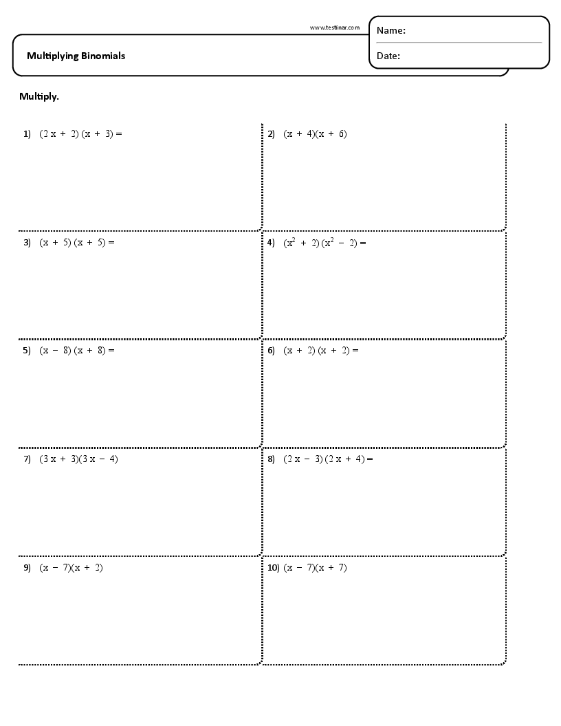 multiplying binomials worksheet