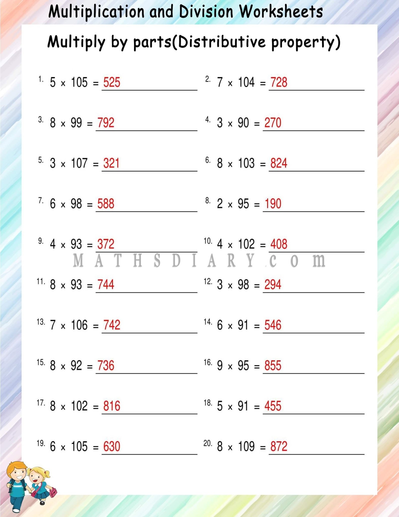 distributive property worksheet