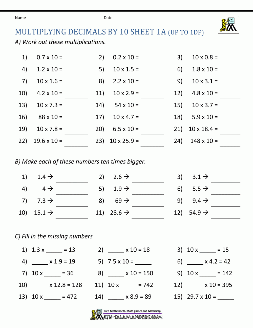 Multiplying Decimals By 10 100 Worksheets Multiplying Decimals By 10 100 Worksheets