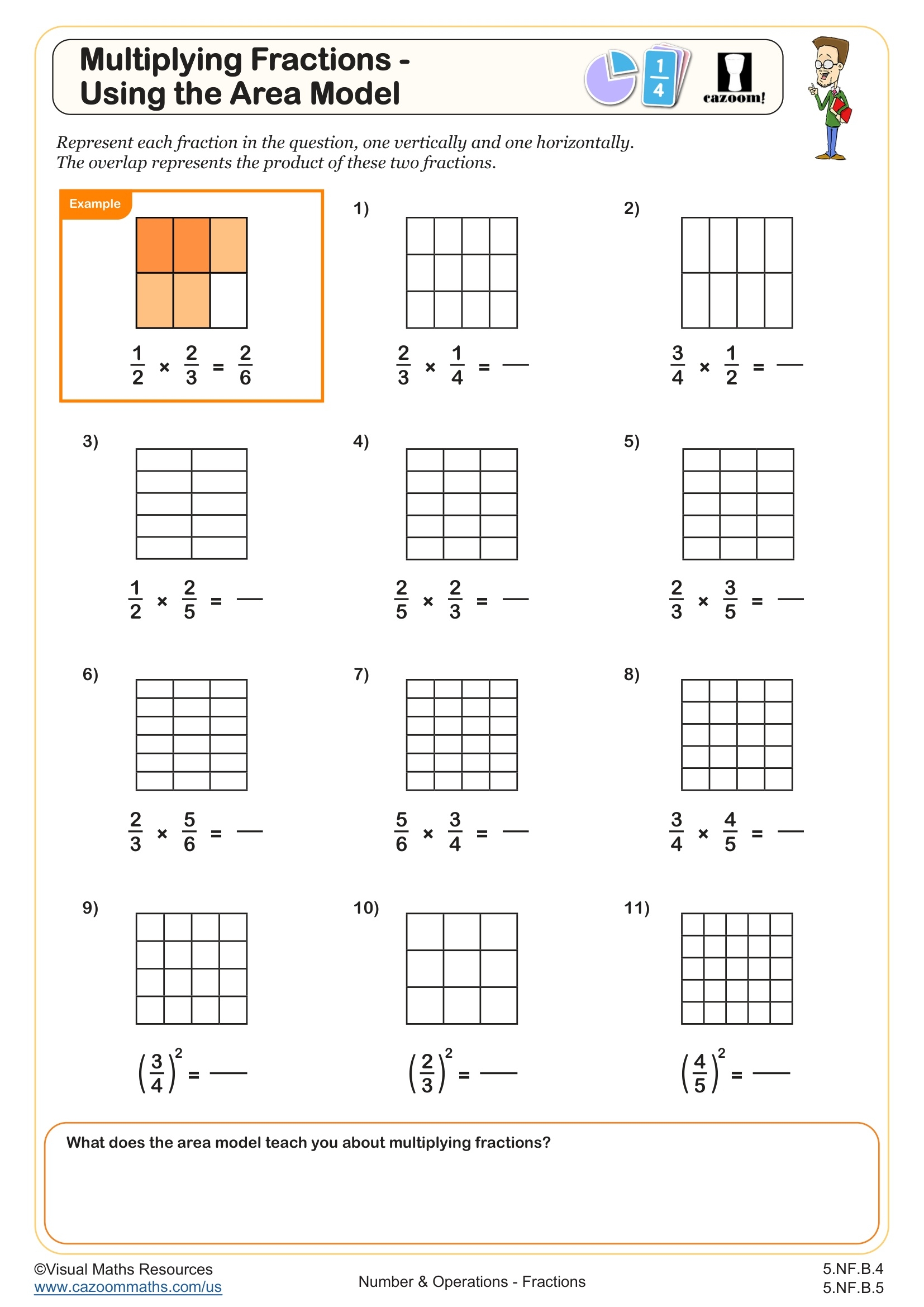 Multiplying Fractions Using The Area Model Worksheet Fun And Engaging 5th Grade Number Operations Worksheet Cazoom Math