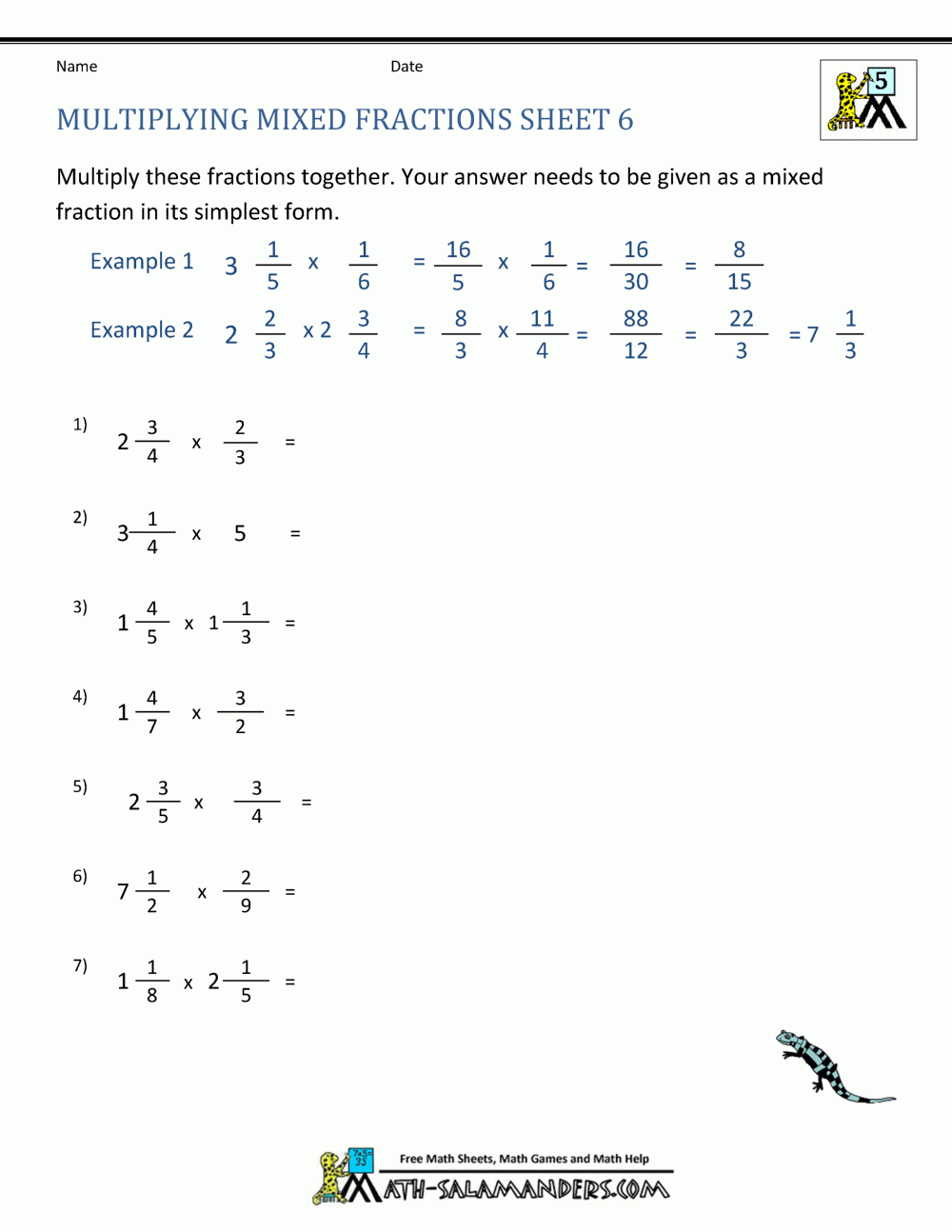 Multiplying Mixed Fractions