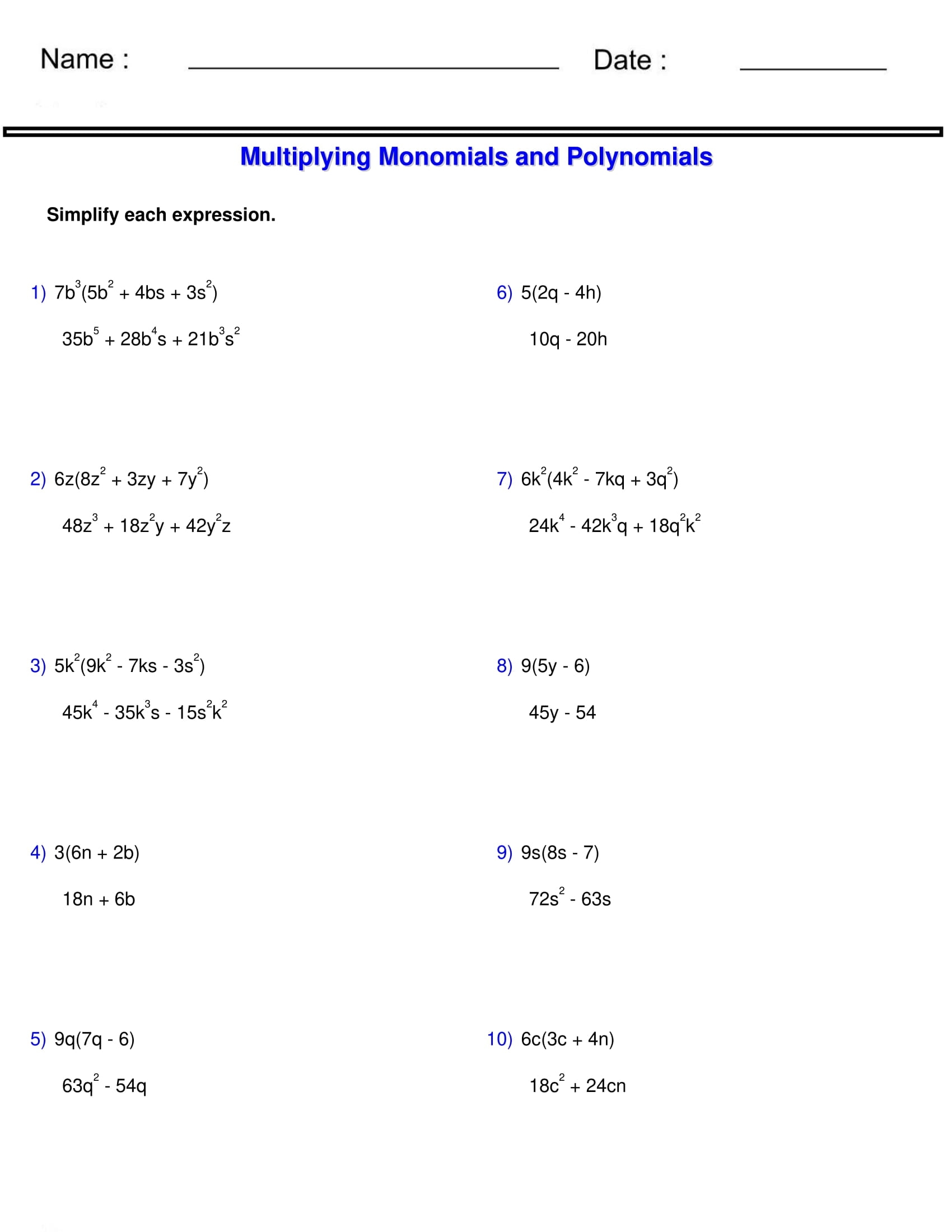 Multiplying Monomials And Polynomials Pre algebra Made By Teachers Multiplying Monomials And Polynomials Pre algebra Made By Teachers