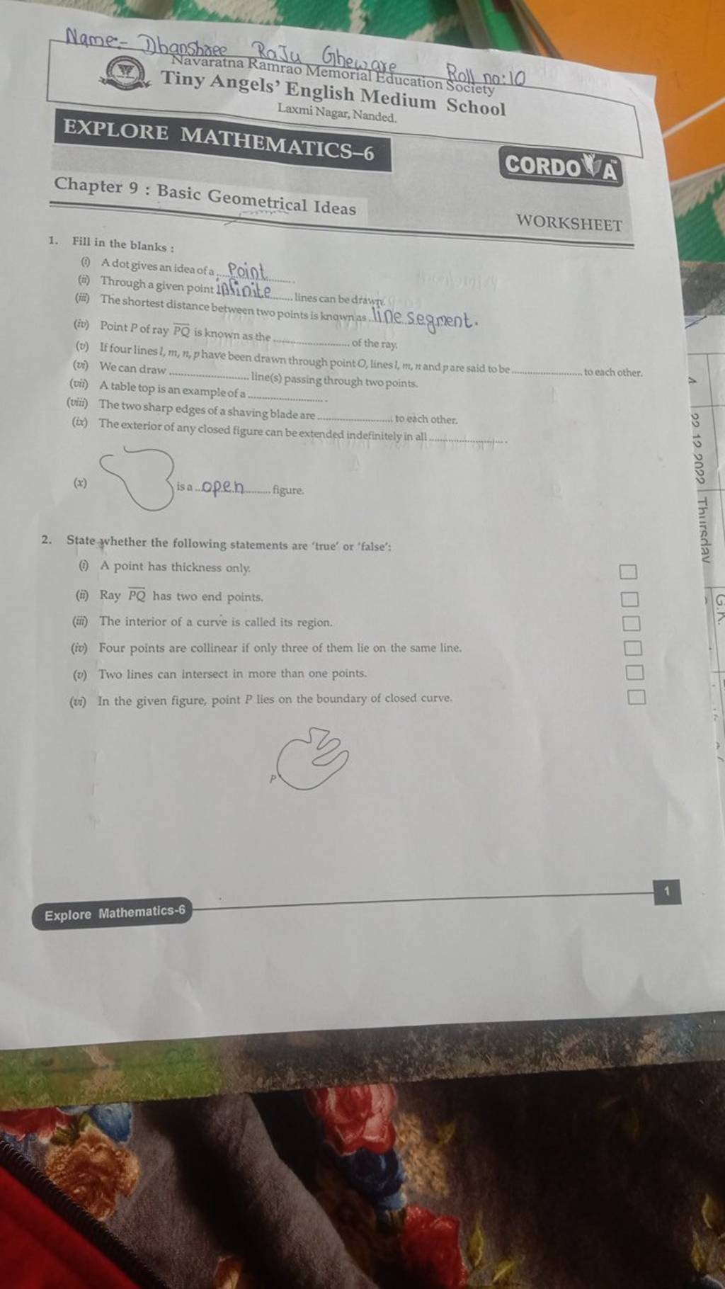 Name Dhanshree RaJu Gheware Roll No 10 Tiny Angels English Medium Sch 