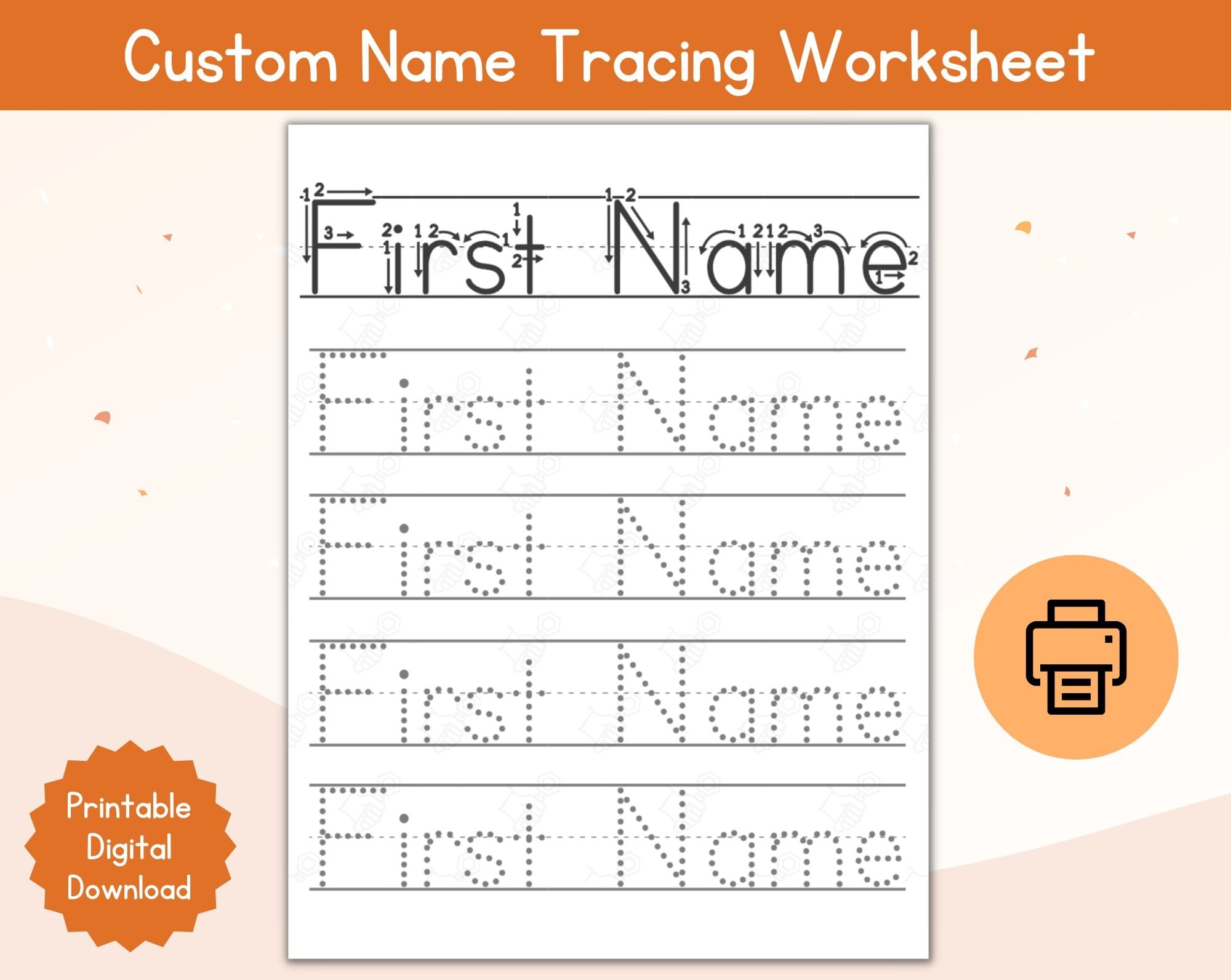 Name Tracing Custom Worksheet Personalized First Name Tracing Name Worksheet Name Tracing Printable Etsy