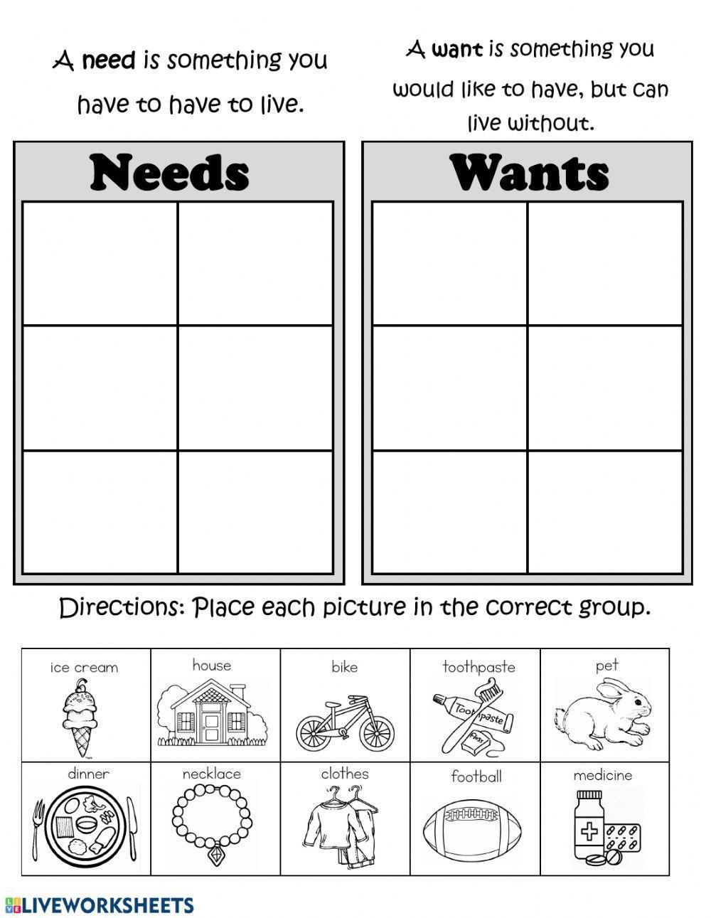 Needs And Wants Interactive Worksheet Worksheets Library