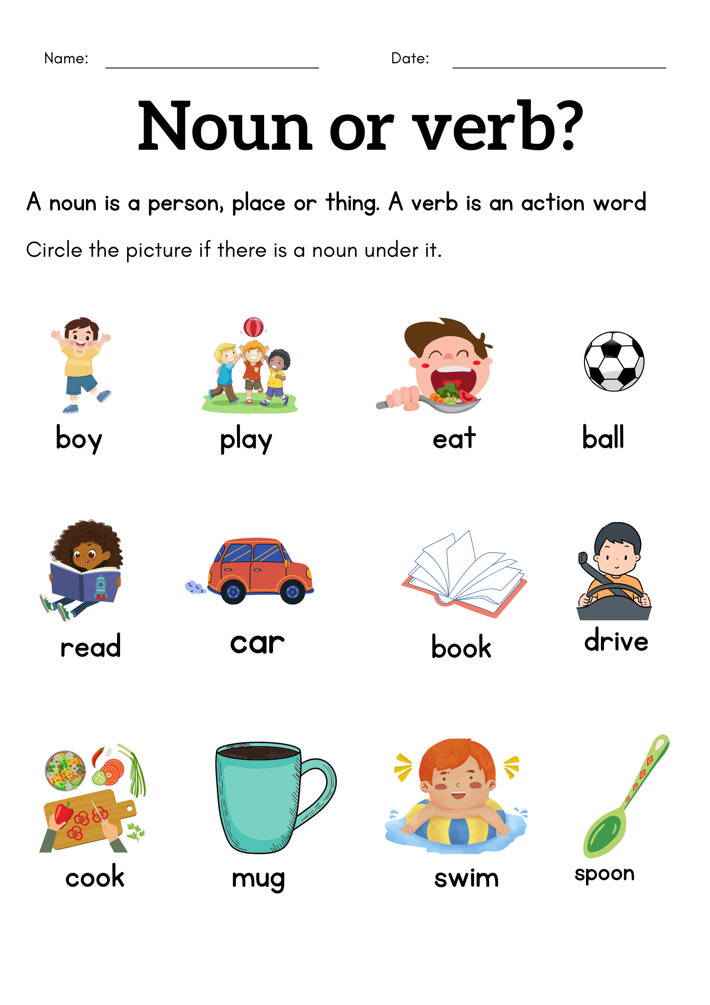 Noun And Verb Worksheet For Class 1 2 3 1st Grade Noun Verb Sentences Book Made By Teachers