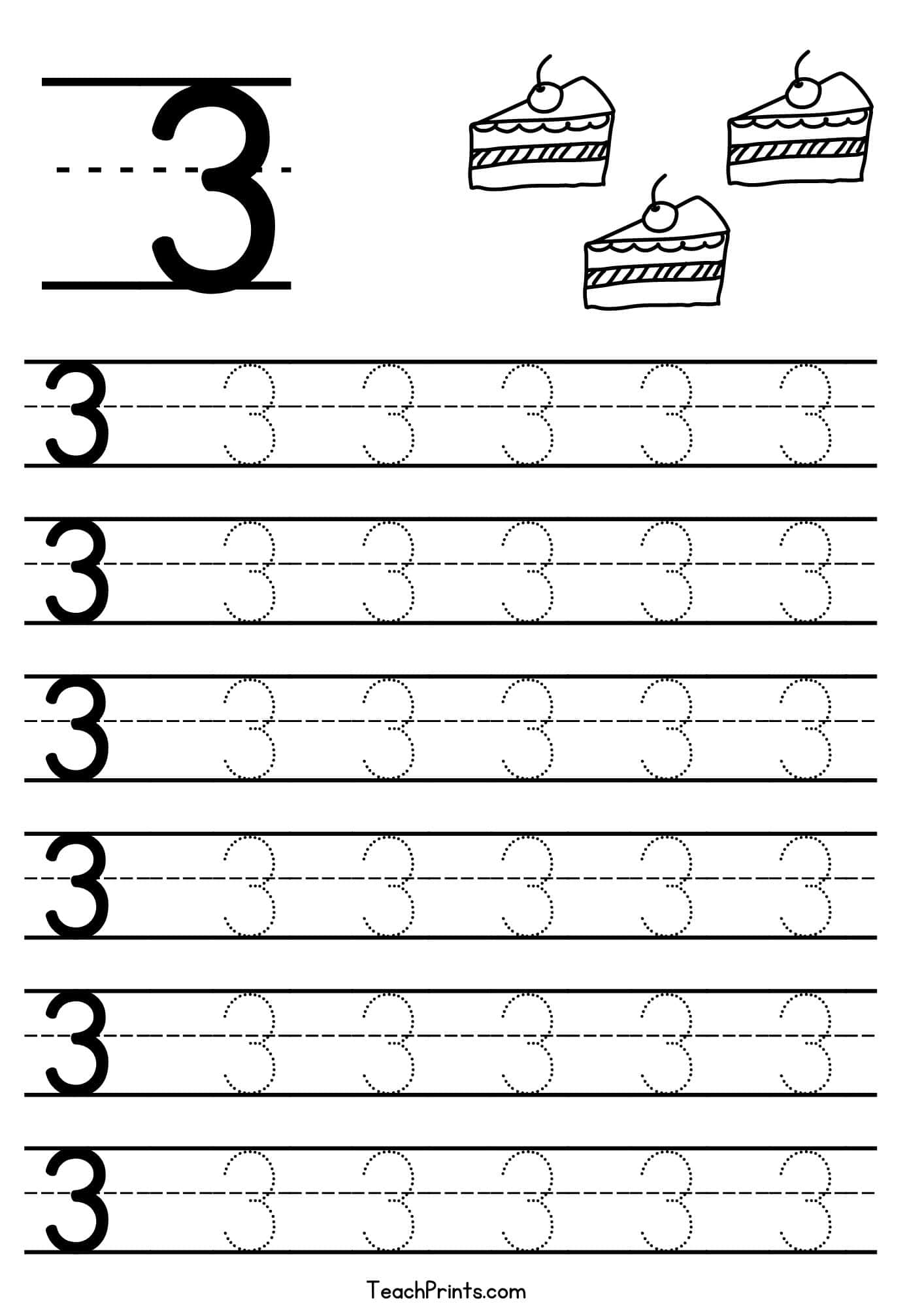Number 3 Tracing Worksheets Free Printables Teach Prints