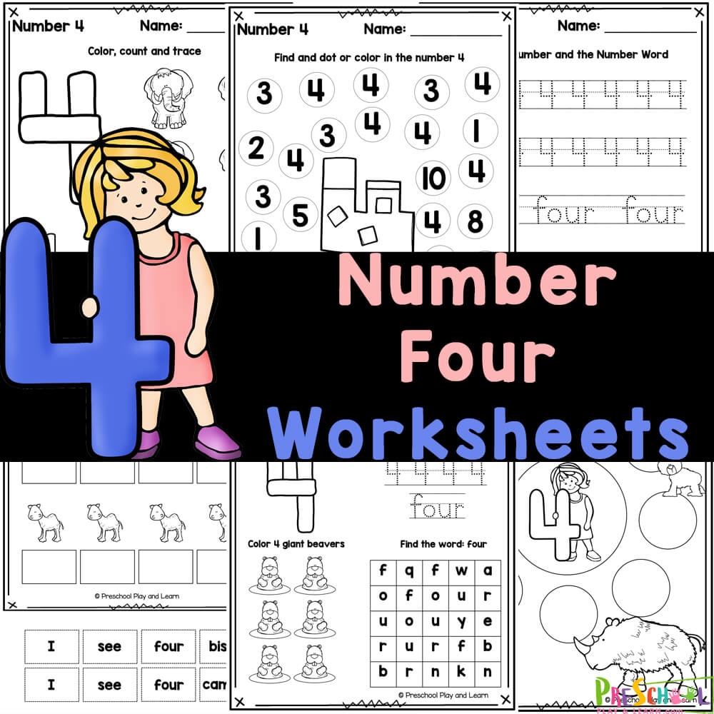 Number 4 Worksheets FREE Tracing Counting Printables