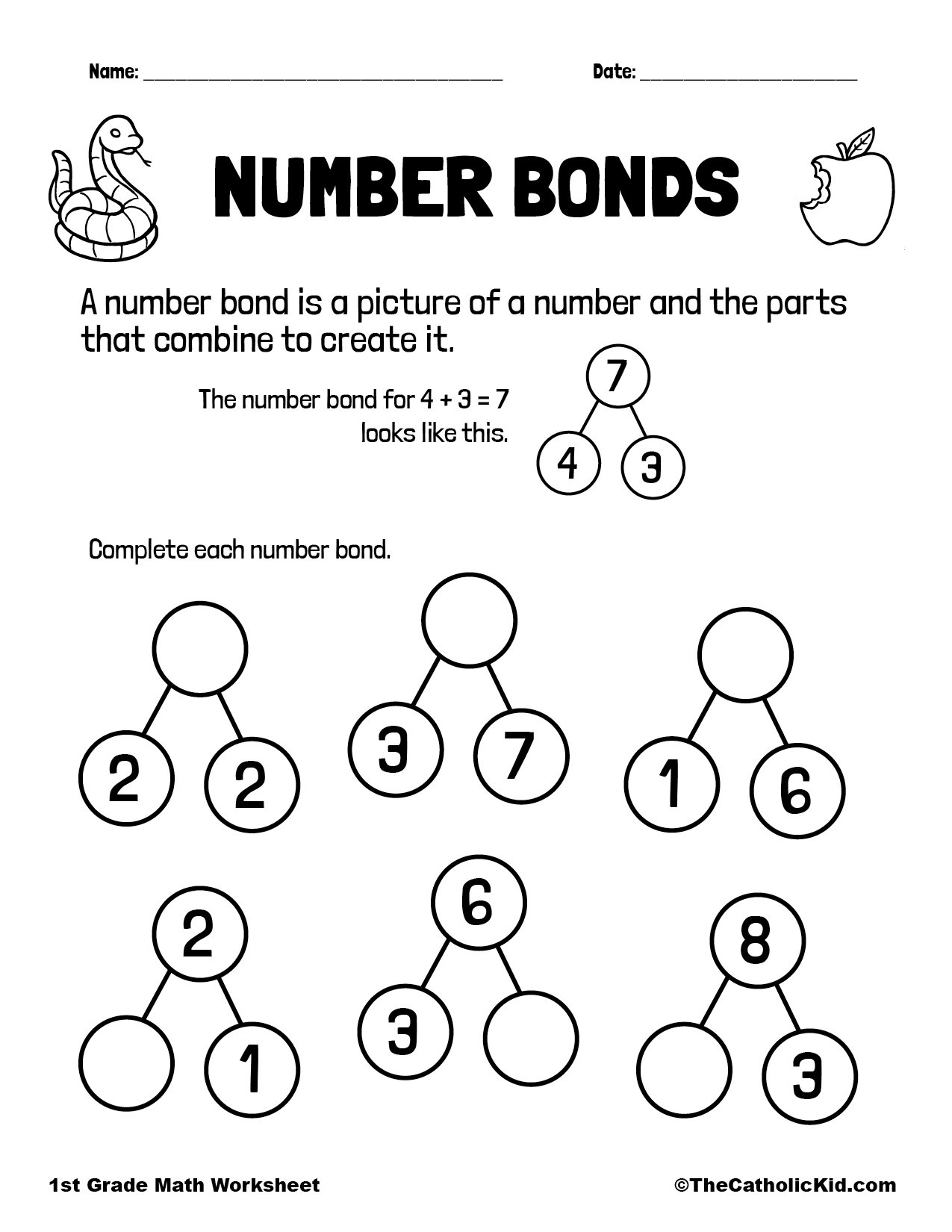 Number Bonds Worksheet TheCatholicKid