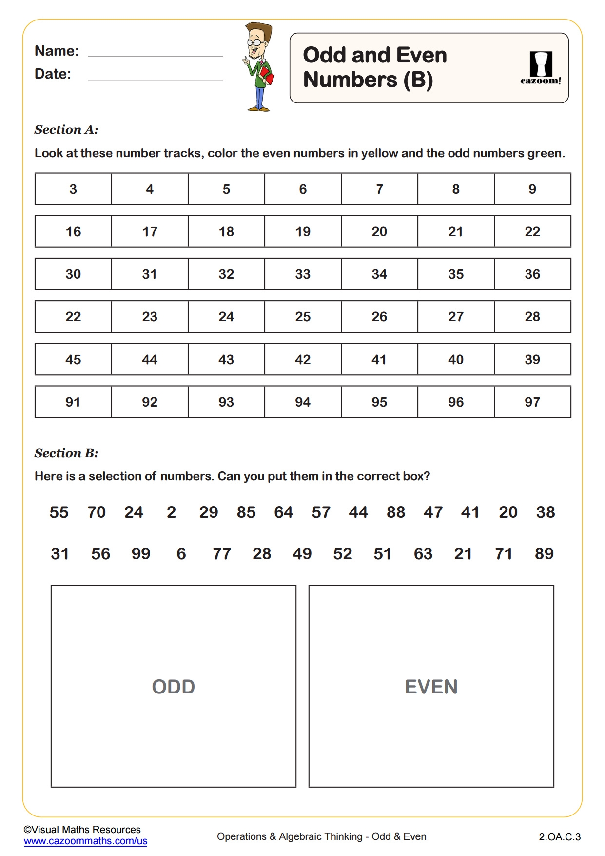 Odd And Even Numbers B PDF Printable Operations And Algebraic Thinking Worksheets Cazoom Math