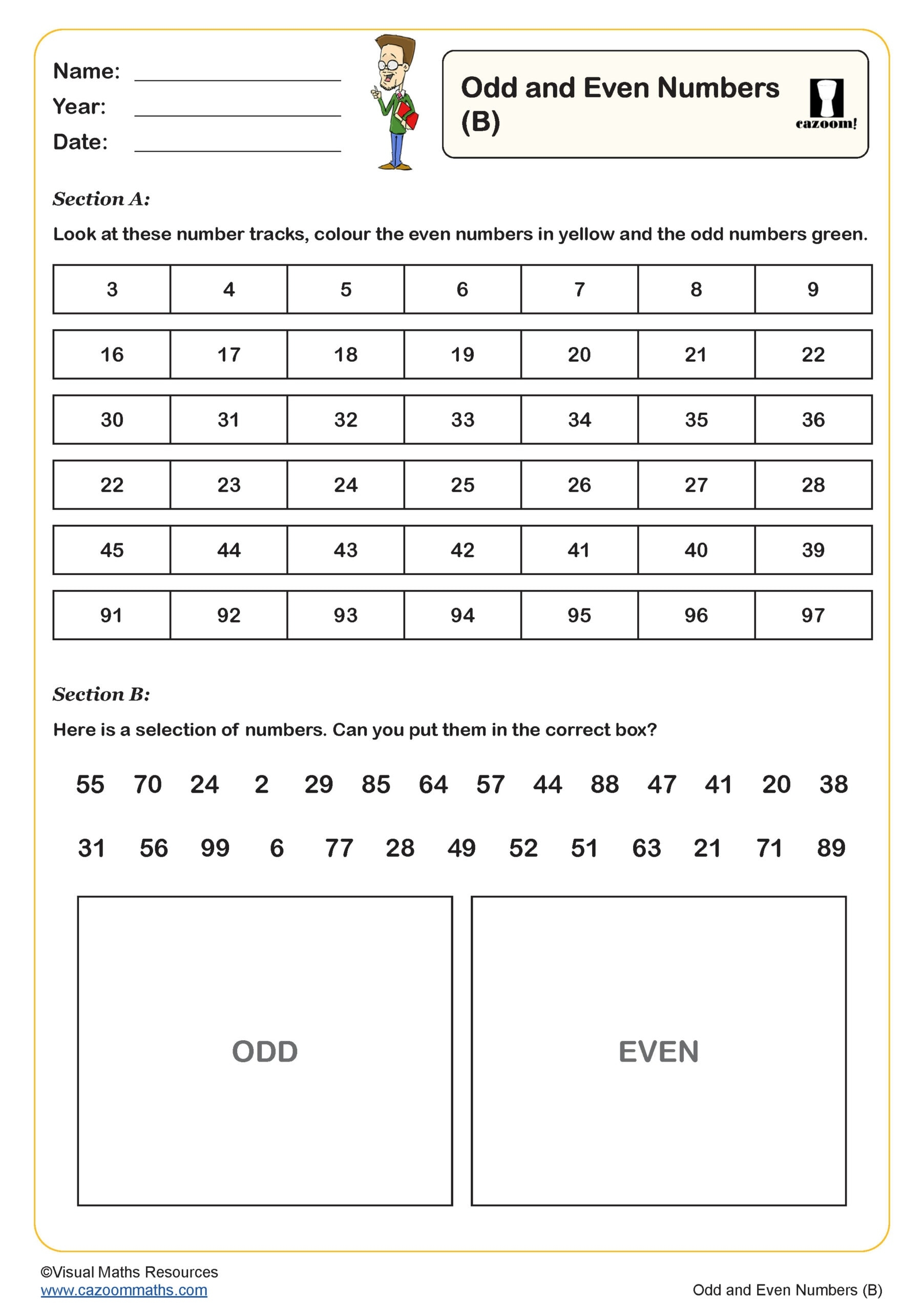 Odd And Even Numbers B Worksheet Key Stage 1 PDF Number Worksheets