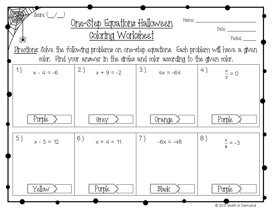 one-step equations worksheets